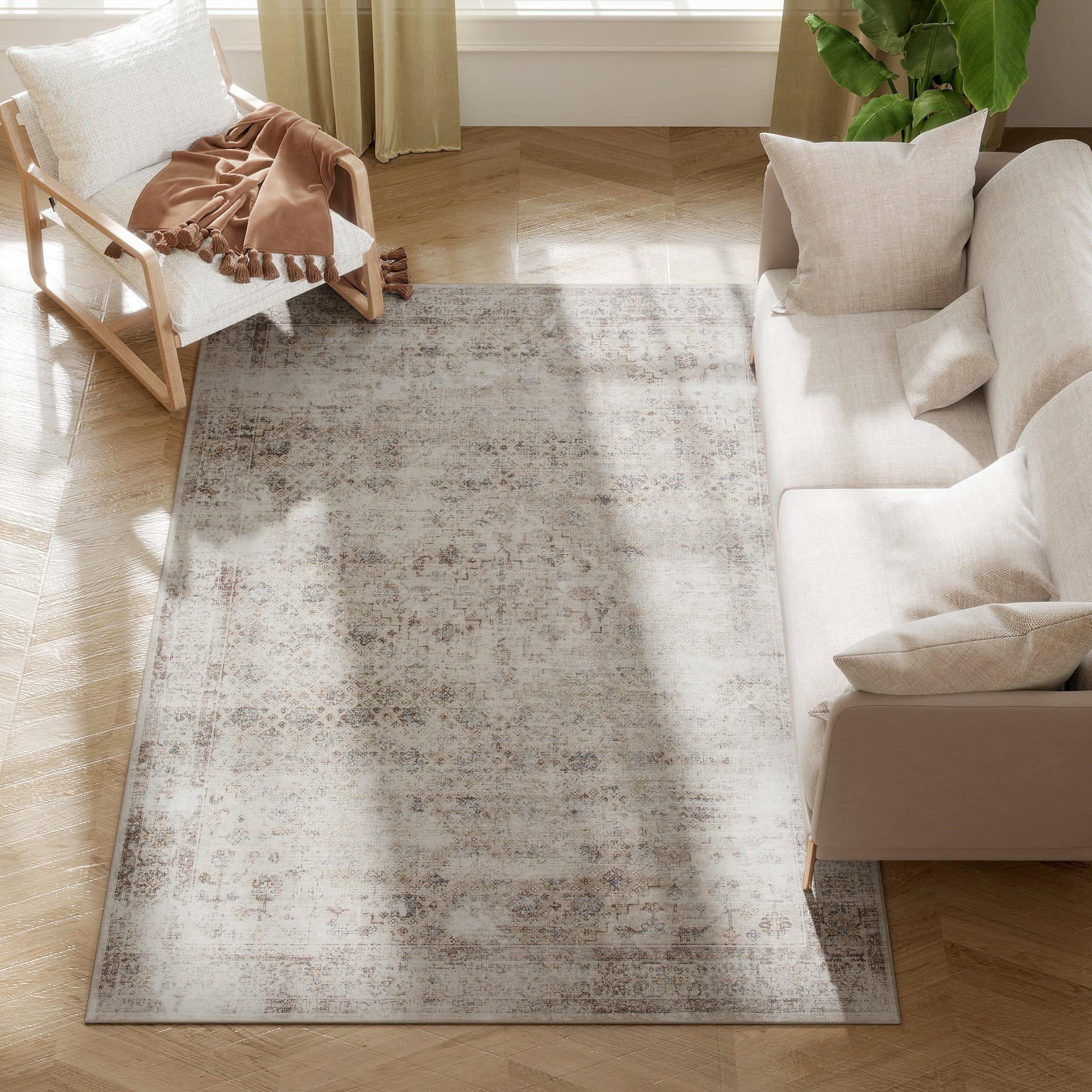Homcom - Area Rug 4x6, Machine Washable, Non-Slip Traditional, Light Mixed-Brown - Light Mixed Brown