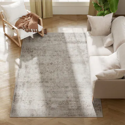Front. Homcom - Area Rug 4x6, Machine Washable, Non-Slip Traditional, Light Mixed-Brown - Light Mixed Brown.