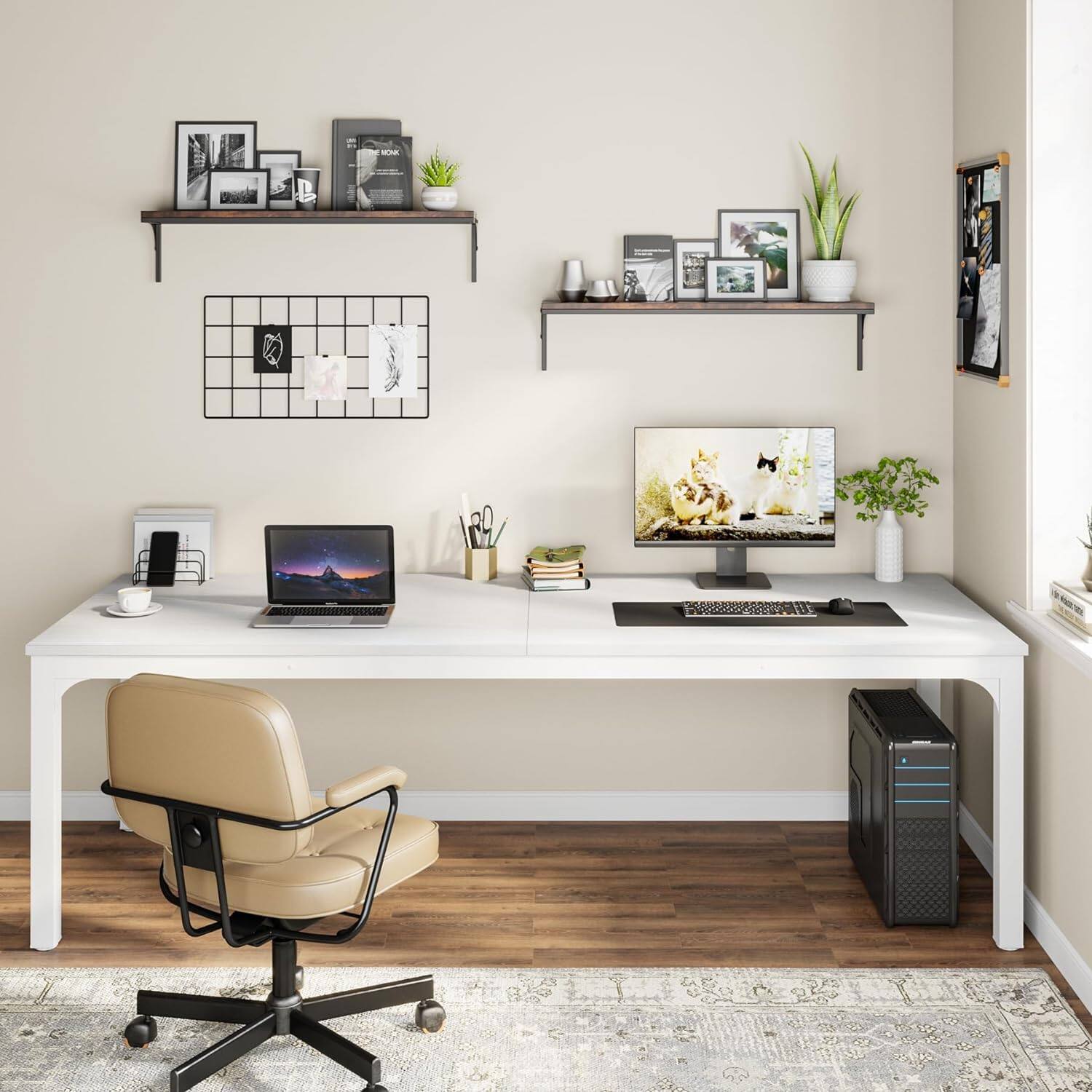 Alt View 2. Tribesigns - 78.7 Inches Extra Long Computer Desk 2 Person Desk, Double Long Desk, Workstaion for Home Office - White.