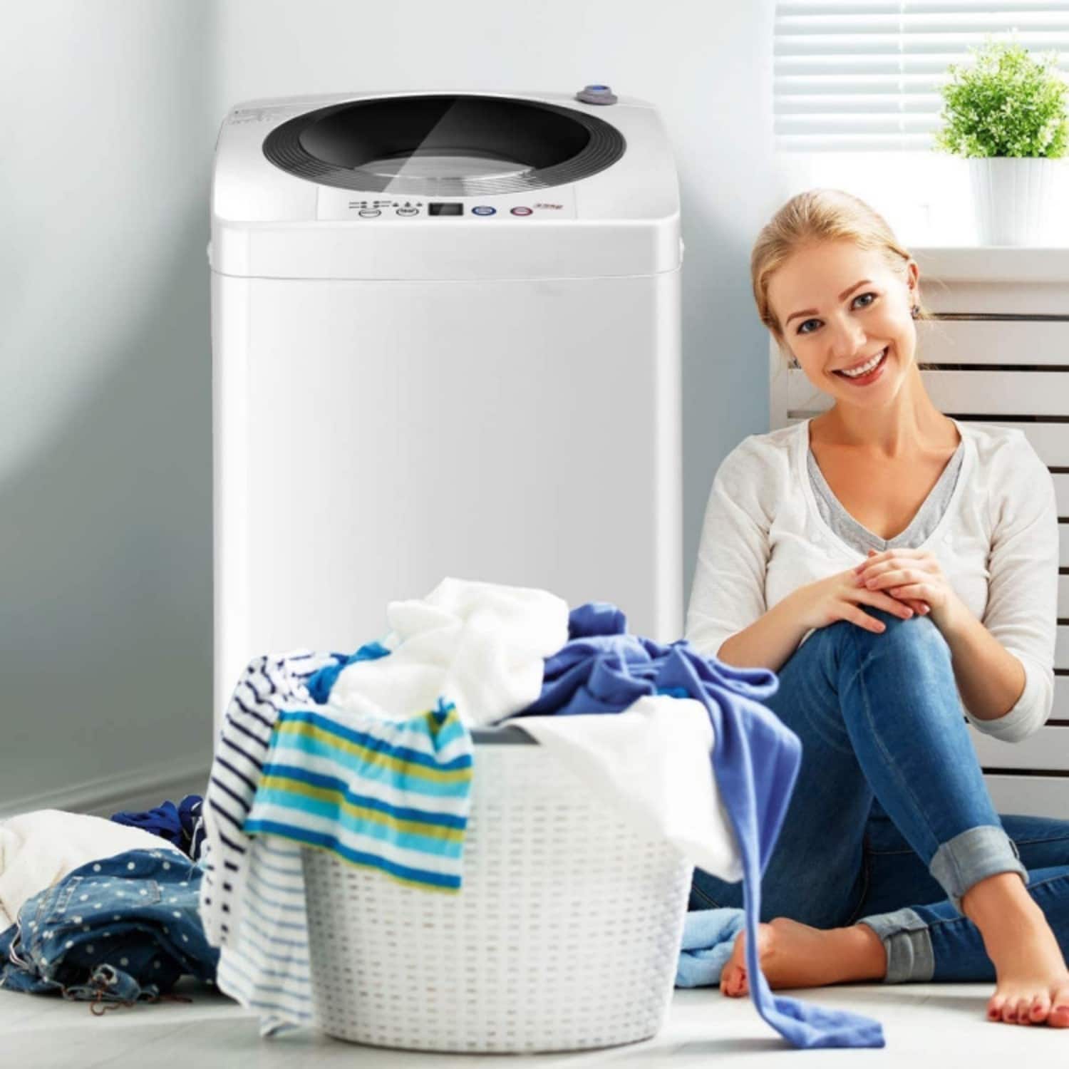 7.7 lbs Freestanding Portable Automatic Washing Machine with Drain Pump