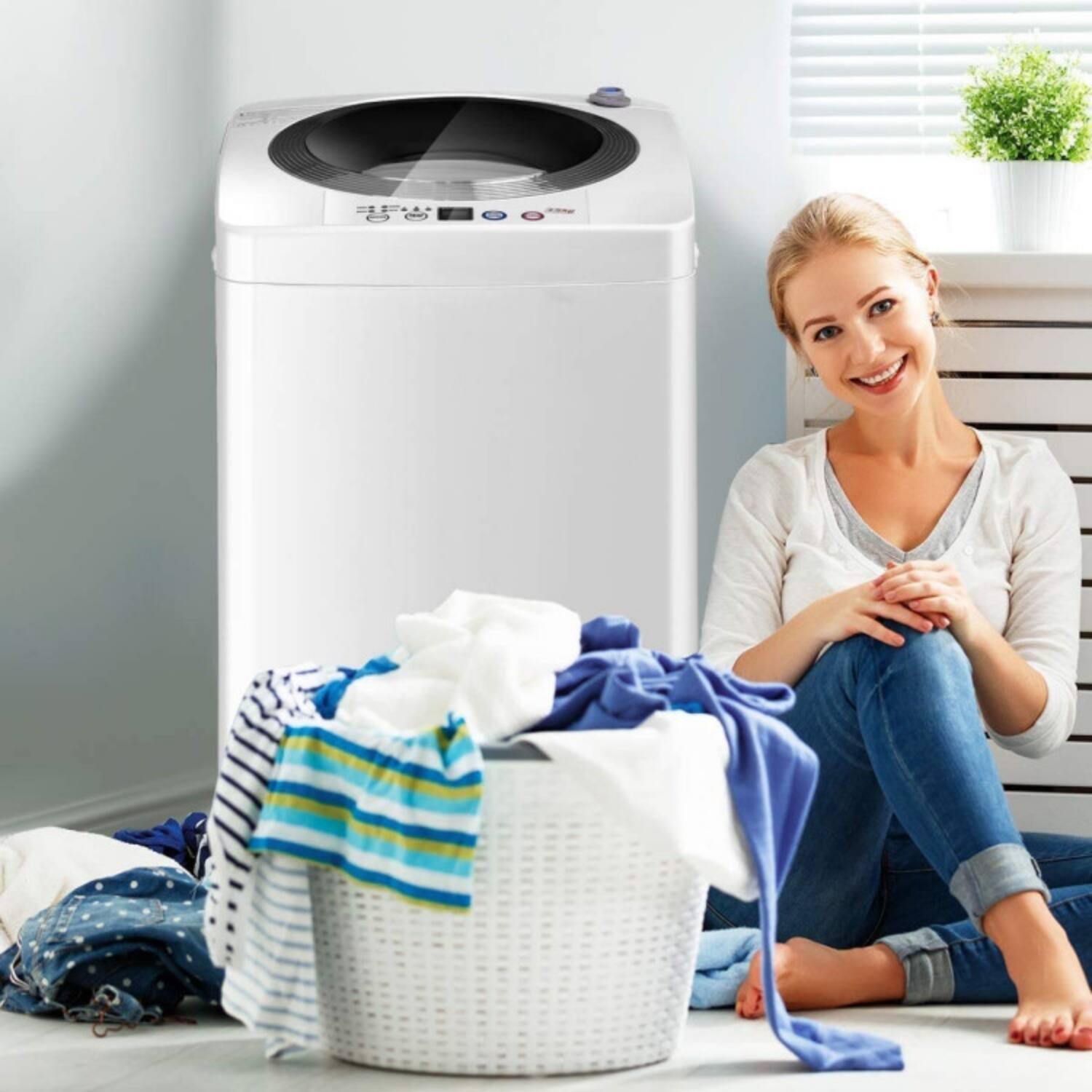 Front. LUCKY ONE - 7.7 lbs Freestanding Portable Automatic Washing Machine with Drain Pump - White.
