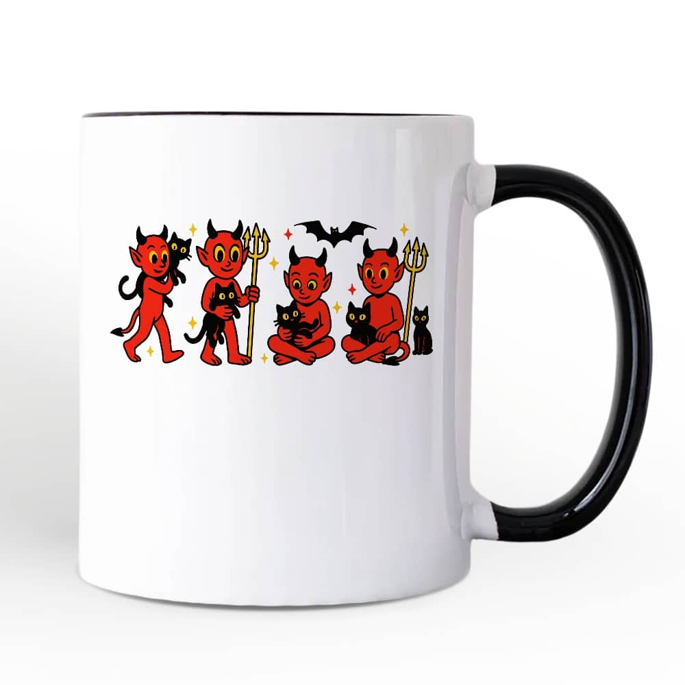 Photos - Mug / Cup A&D OrnamentallyYou - Cute Red Devils and Cats Mug, Vintage Halloween Gift - White HNDL-BLACK-NPCM2108 