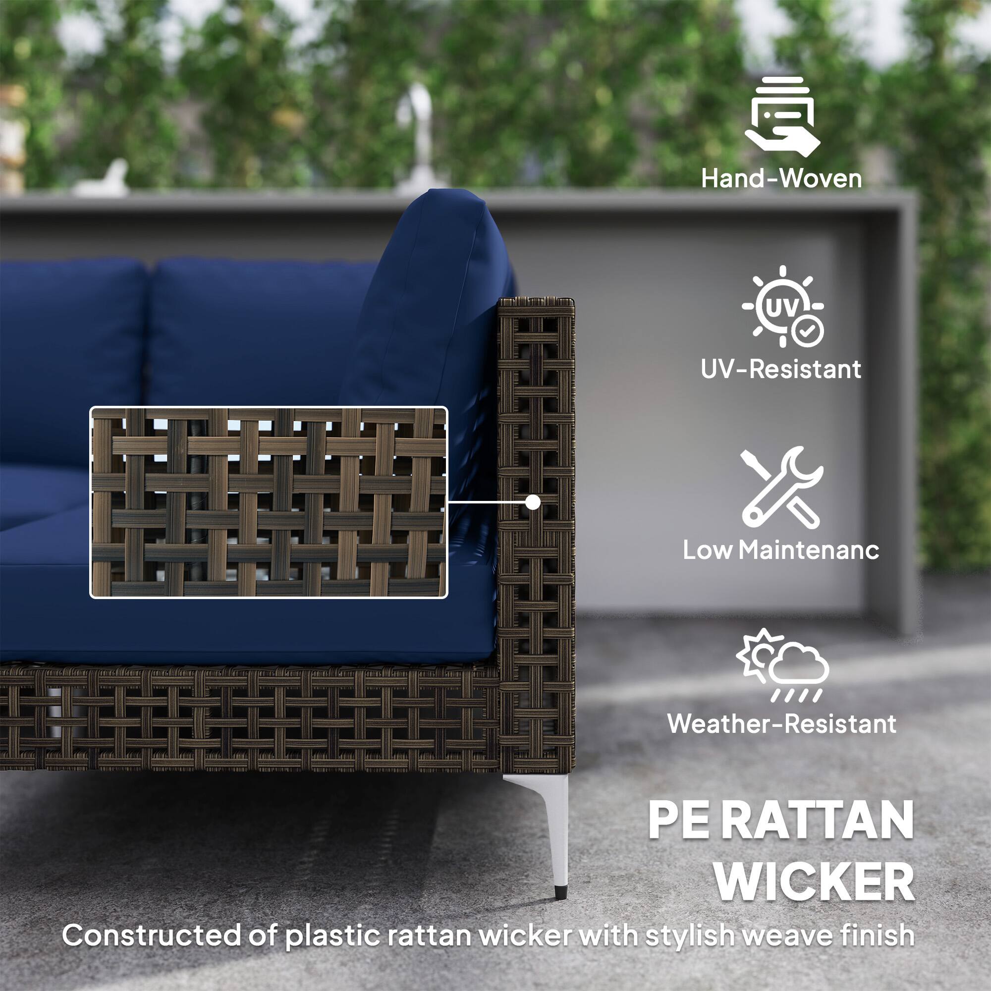 PE RATTAN WICKER, Constructed of plastic rattan wicker with stylish weave finish, Hand-Woven, UV-Resistant, Low Maintenanc, Weather-Resistant