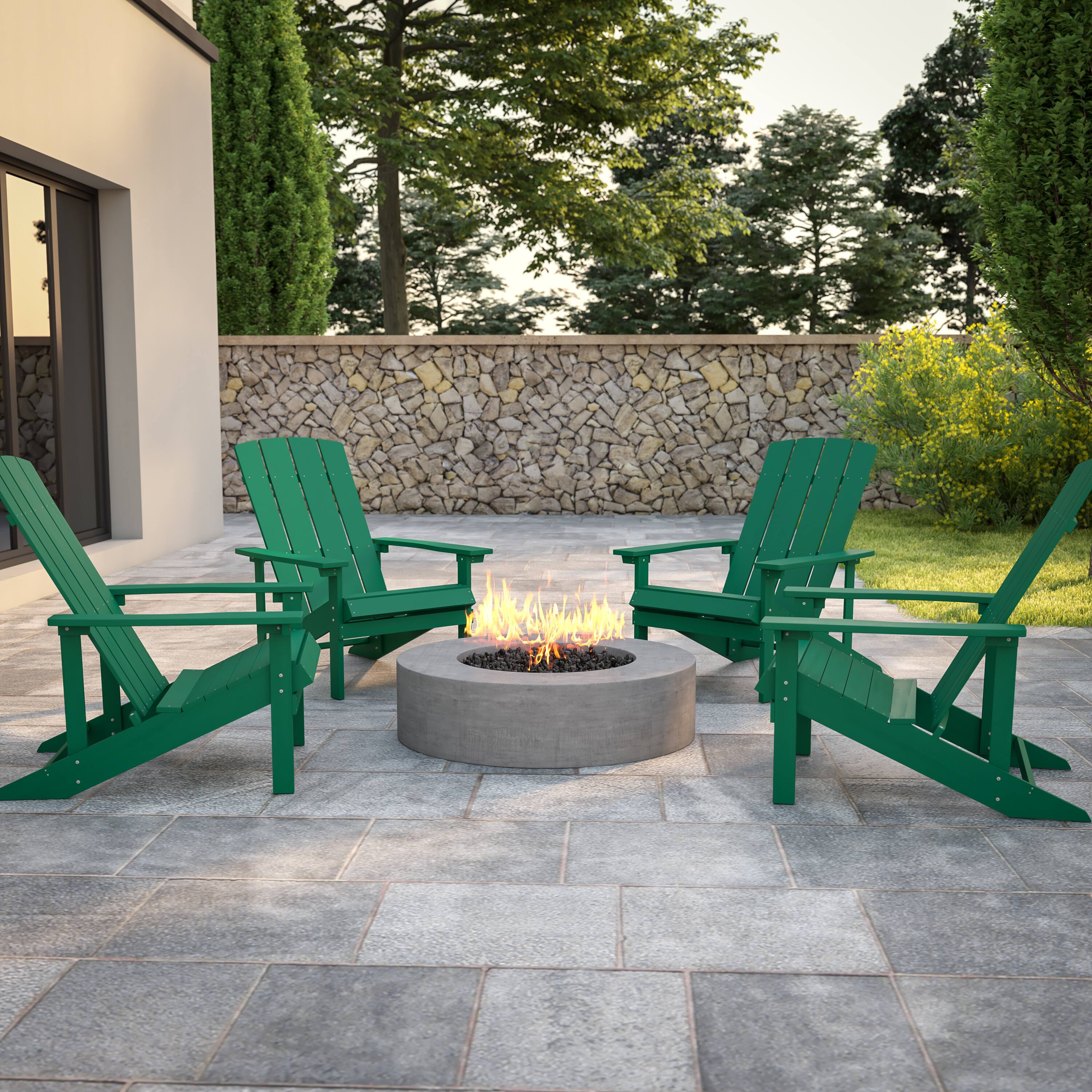 Alt View 2. Emma + Oliver - 4 Pack Outdoor All-Weather Poly Resin Wood Adirondack Chairs - Green.