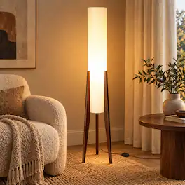 E.P. Light - 51.2" Mid-Century Modern Walnut Wood Tripod Floor Lamp with Fabric Shade - Brown