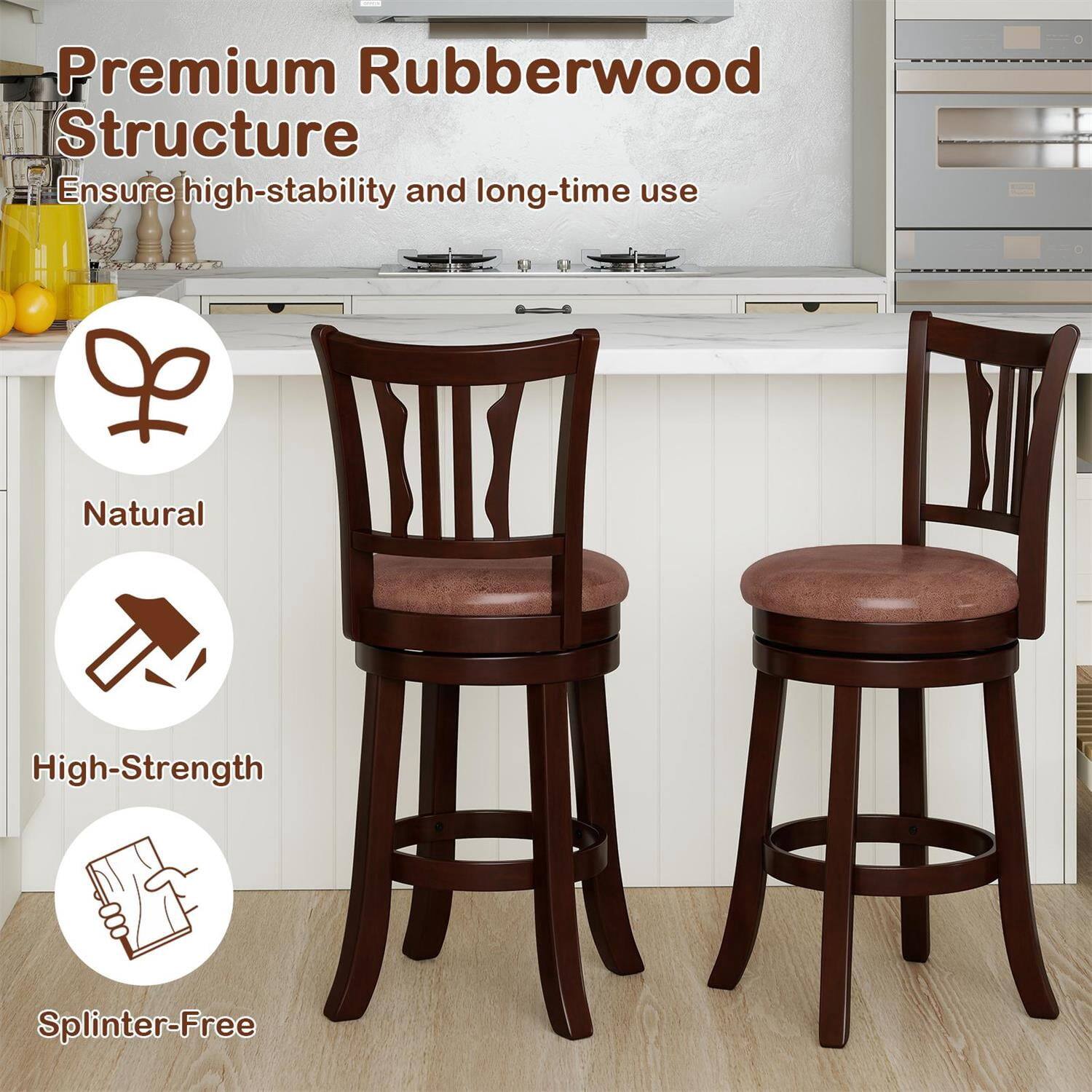 Premium Rubberwood Structure  
Ensure high-stability and long-time use  

Natural  
High-Strength  
Splinter-Free