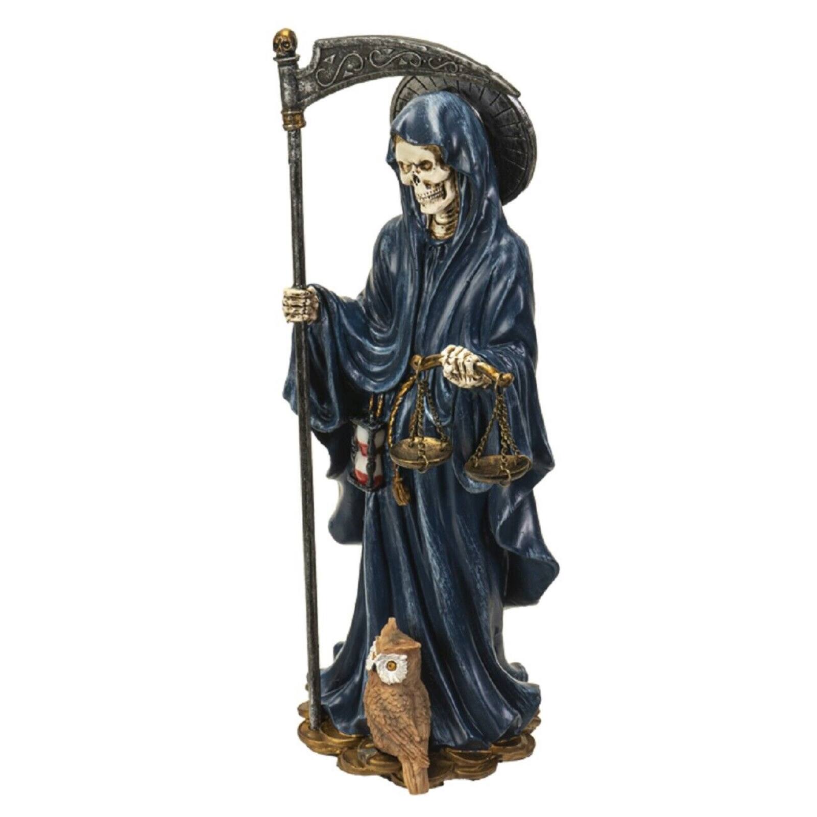 Back. Pacific Trading - Santa Muerte Blue Gown with Owl Figurine Death 10 Inch.