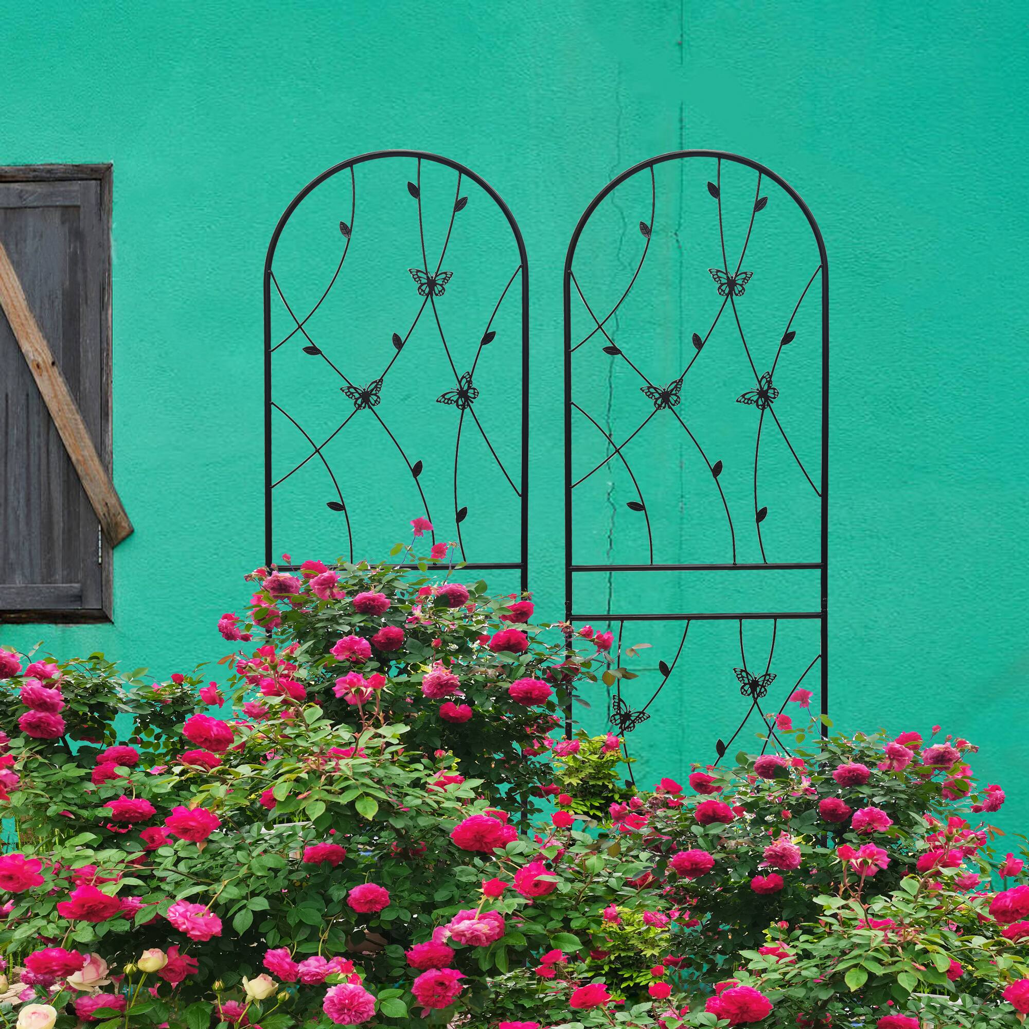 Alt View 5. Loheer - 4 Pack Rustproof Metal Garden Trellis 5.9 ft x 1.64 ft for Climbing Plants Butterfly Decor.