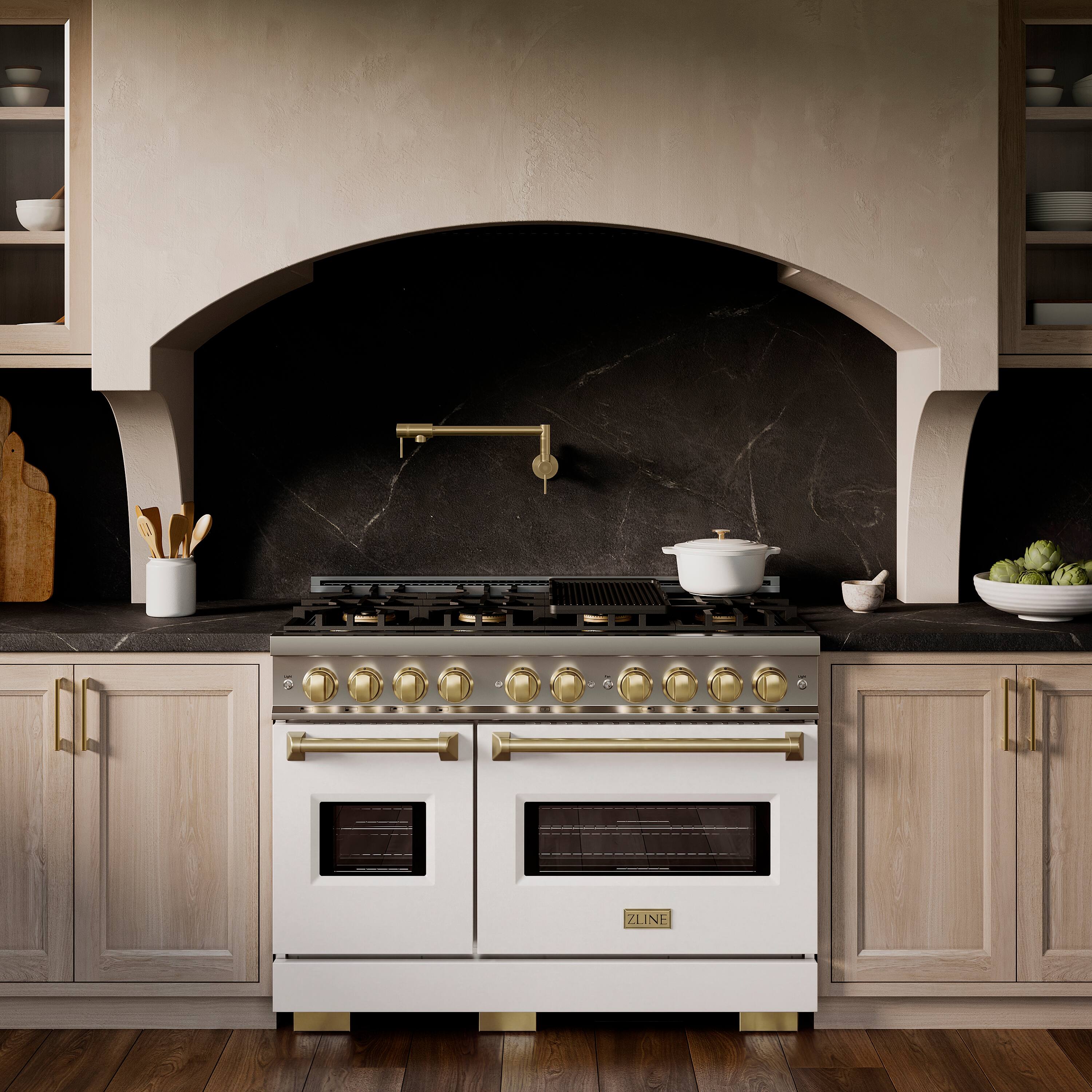 Alt View 5. ZLINE - Autograph 48 in. 6.7 cu. ft. Classic Freestanding DuoPro Gas Range w/ White Matte Door and Champagne Bronze Accents - White Matte.