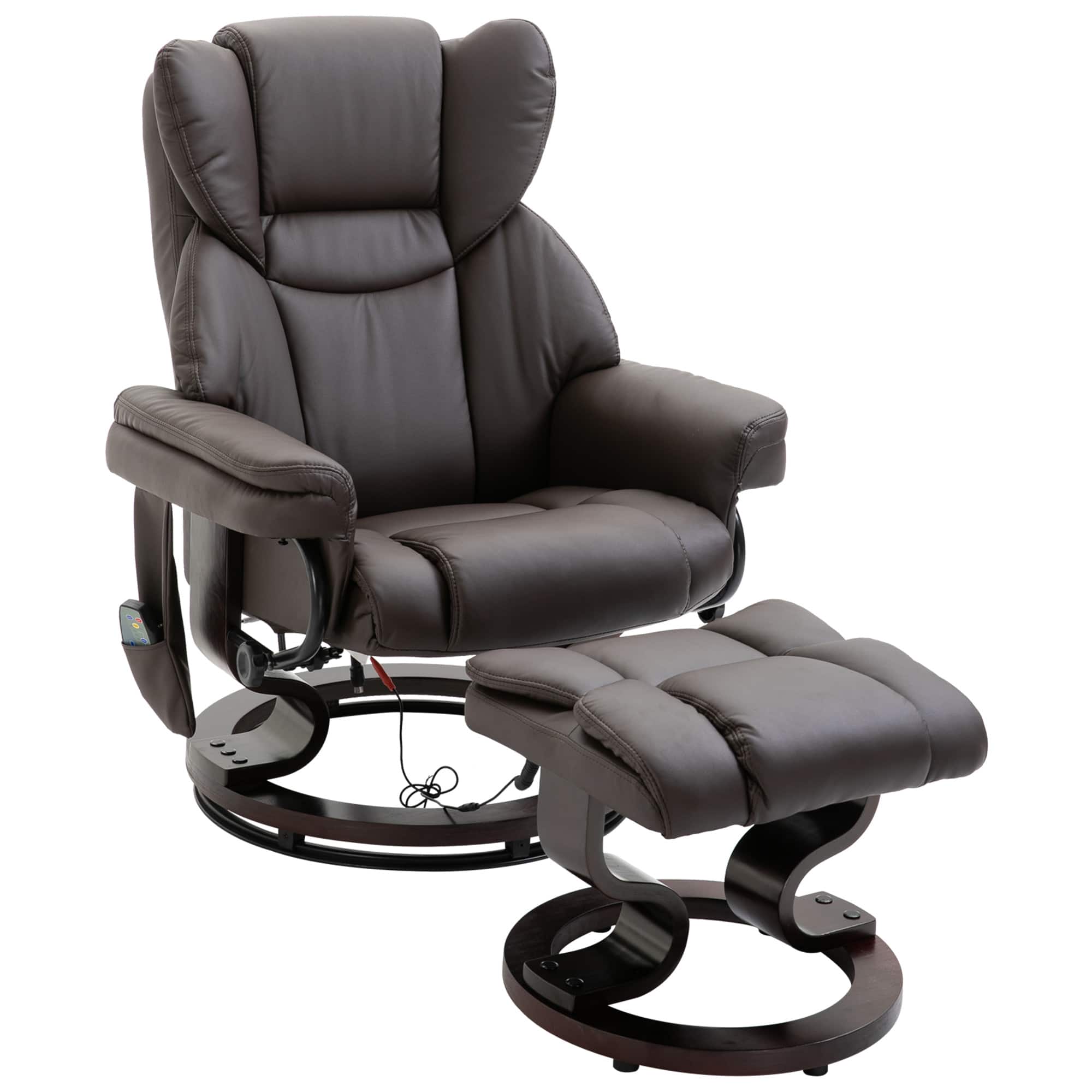 Homcom - Massage Recliner Chair with Ottoman Footrest, 10 Vibration Points, 360° Swivel Reclining Chair, Faux Leather Living Room - Brown