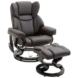 Homcom - Massage Recliner Chair with Ottoman Footrest, 10 Vibration Points, 360° Swivel Reclining Chair, Faux Leather Living Room - Brown