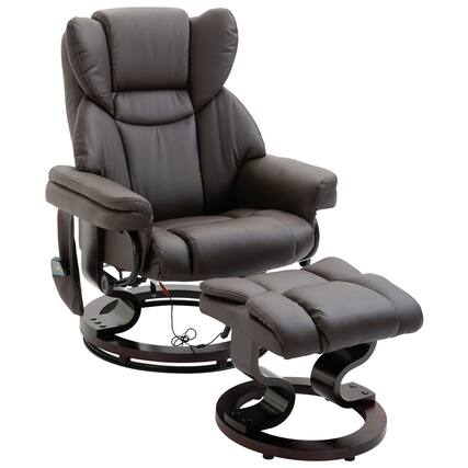 Front. Homcom - Massage Recliner Chair with Ottoman Footrest, 10 Vibration Points, 360° Swivel Reclining Chair, Faux Leather Living Room - Brown.