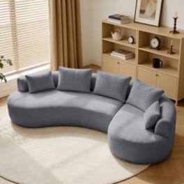 Dyonery - 122"Curved Modular Sectional Sofa,Comfy Couch with Chaise Lounge,with Deep Seat,lamb fleece Upholstered Seating - Dray