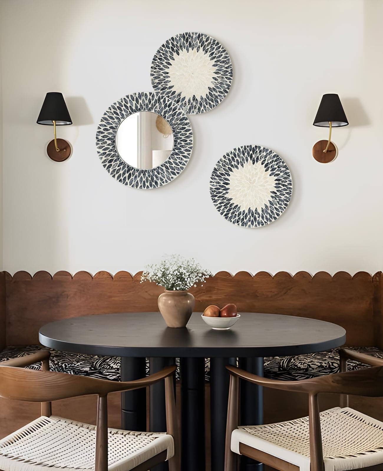 Alt View 2. TECH SAFARI - Mother Of Mirror Wall Decor For Bedroom Bathroom pcs Geometric Art Modern Home Office Handmade Mosaic Circl - Black White.