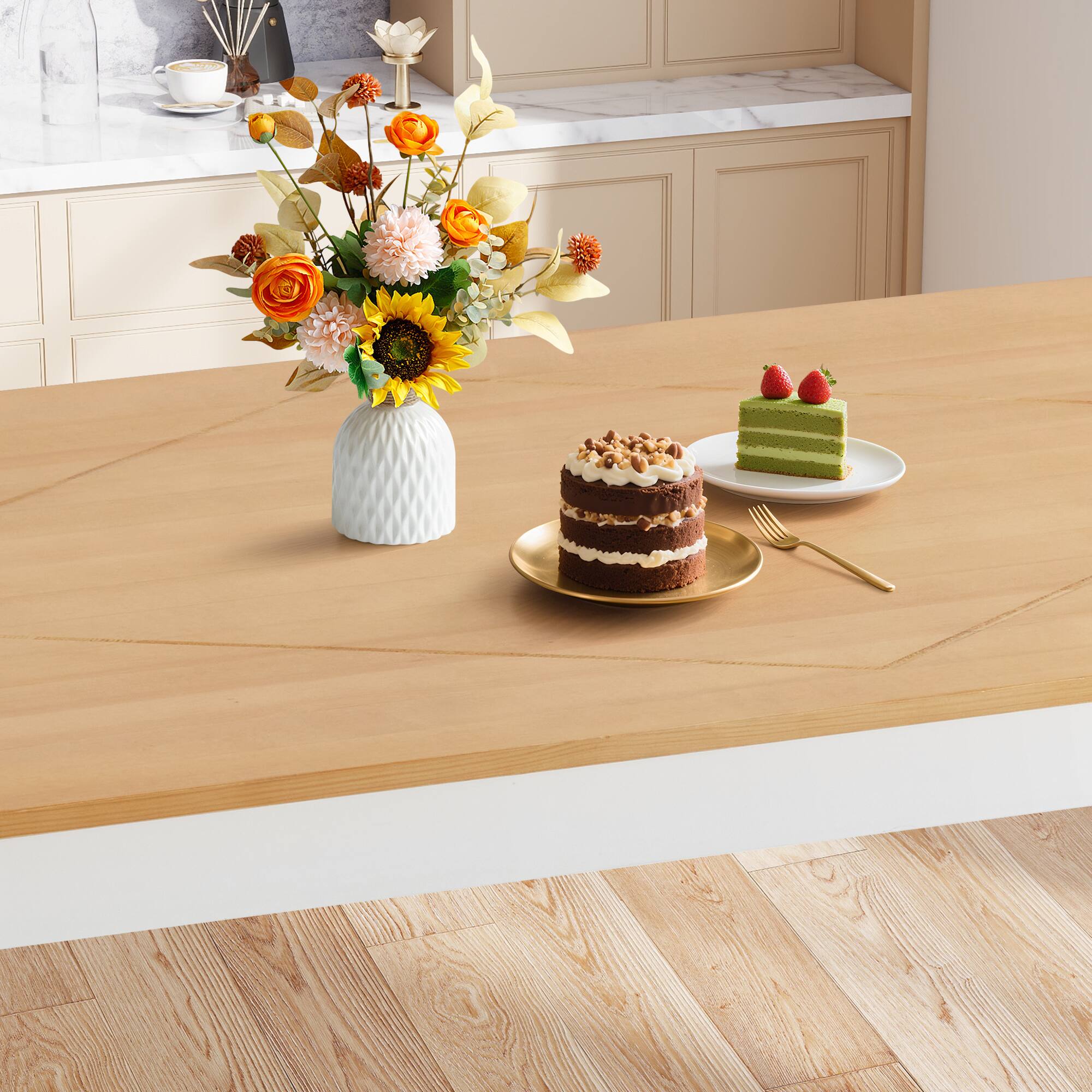 Alt View 4. U-HOMY - Premium Knot-Free Solid Wood Dining Table – Minimalist Modern 4-Seater Kitchen Table Set - Natural Wood, White.