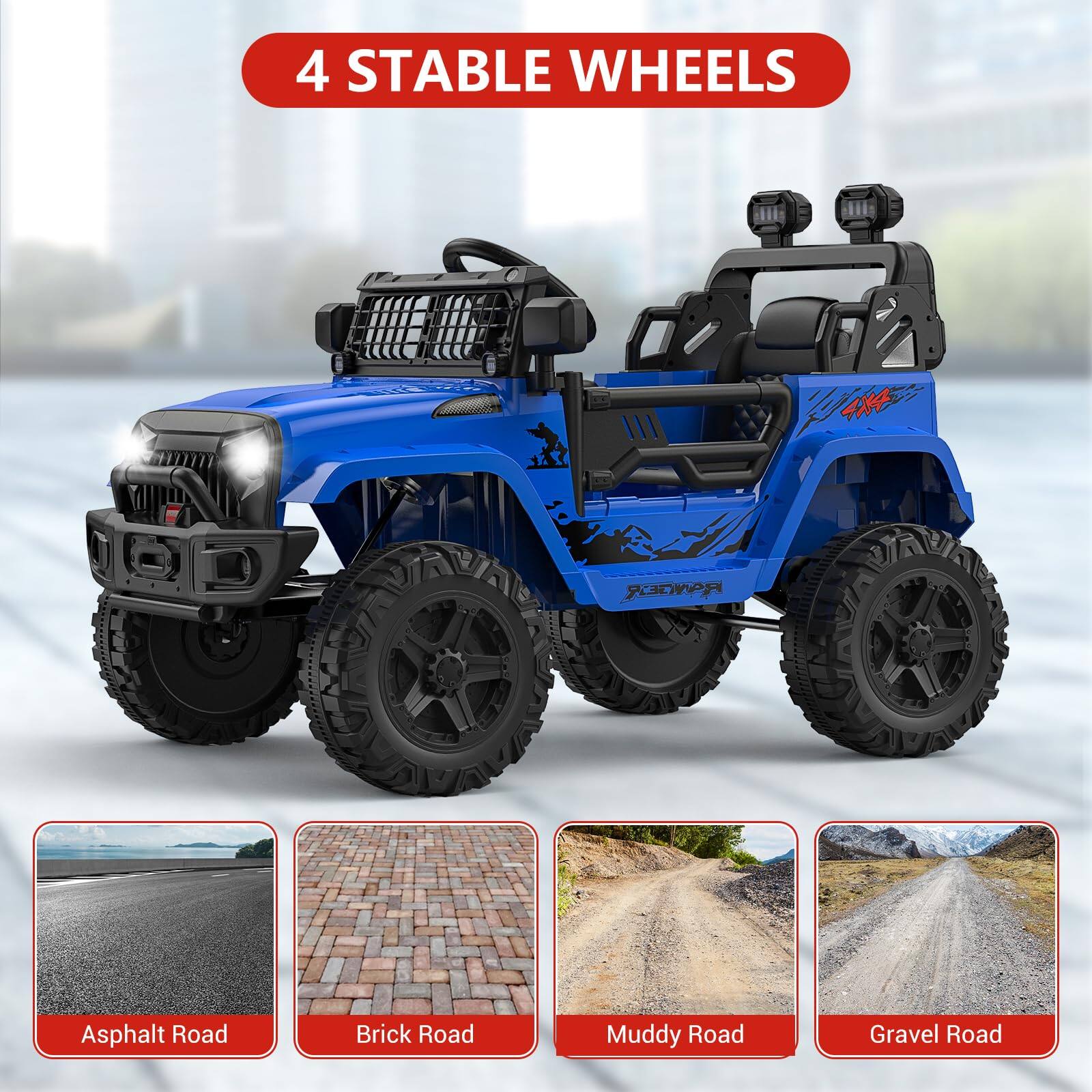 4 STABLE WHEELS

Asphalt Road  
Brick Road  
Muddy Road  
Gravel Road
