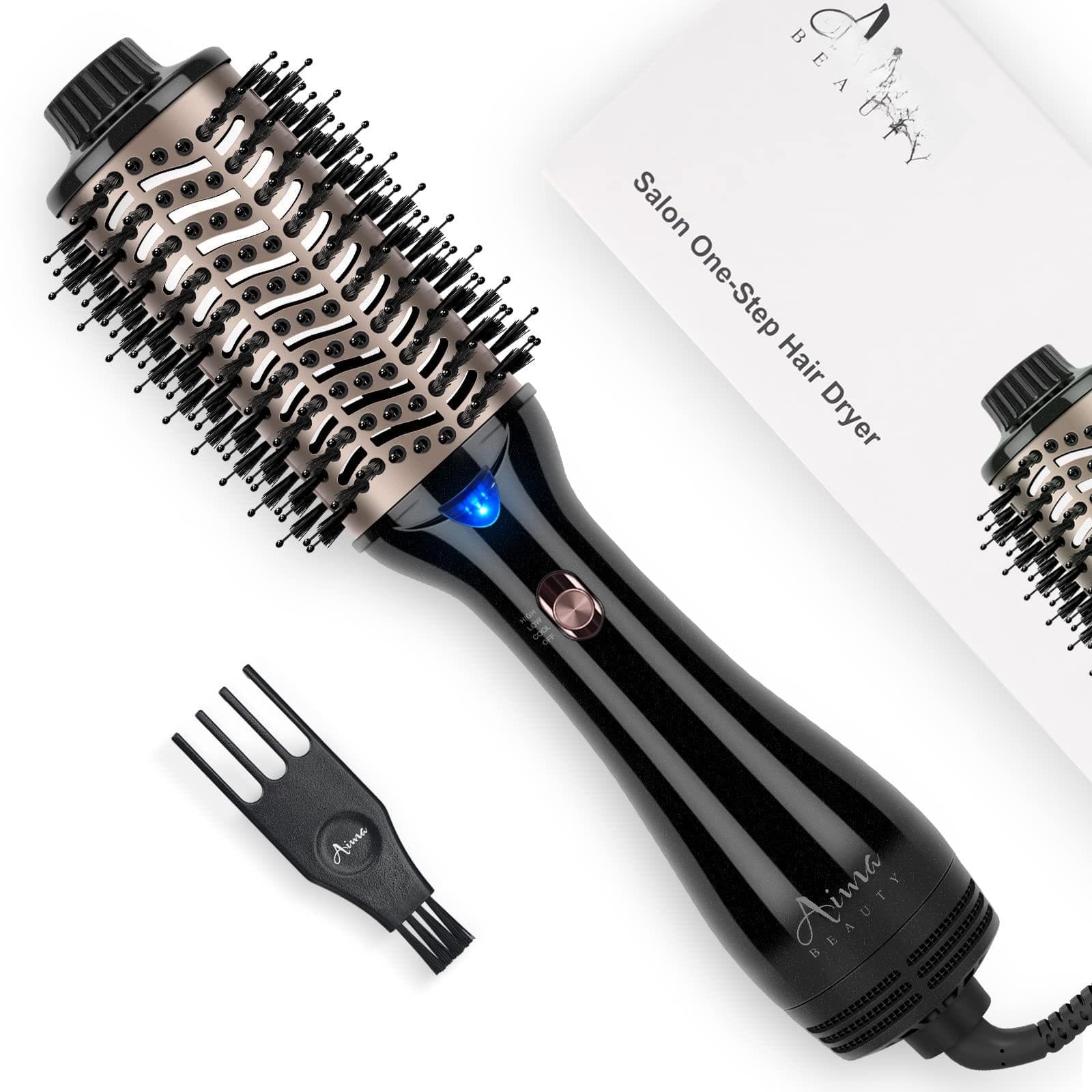VEGA AUTOMOTIVE - Hair Dryer Brush Blow In One 1 25 Round Ionic Hot Air Styler Volumizer With Ceramic Coating Tufted Bris - Oval Brush - 2.3inch/58mm - Black