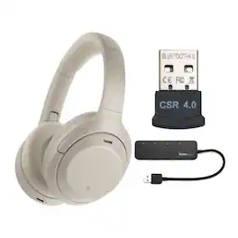 Sony - WH-1000XM4 Wireless Noise Canceling Over-Ear Headphones (Silver) Bundle - White
