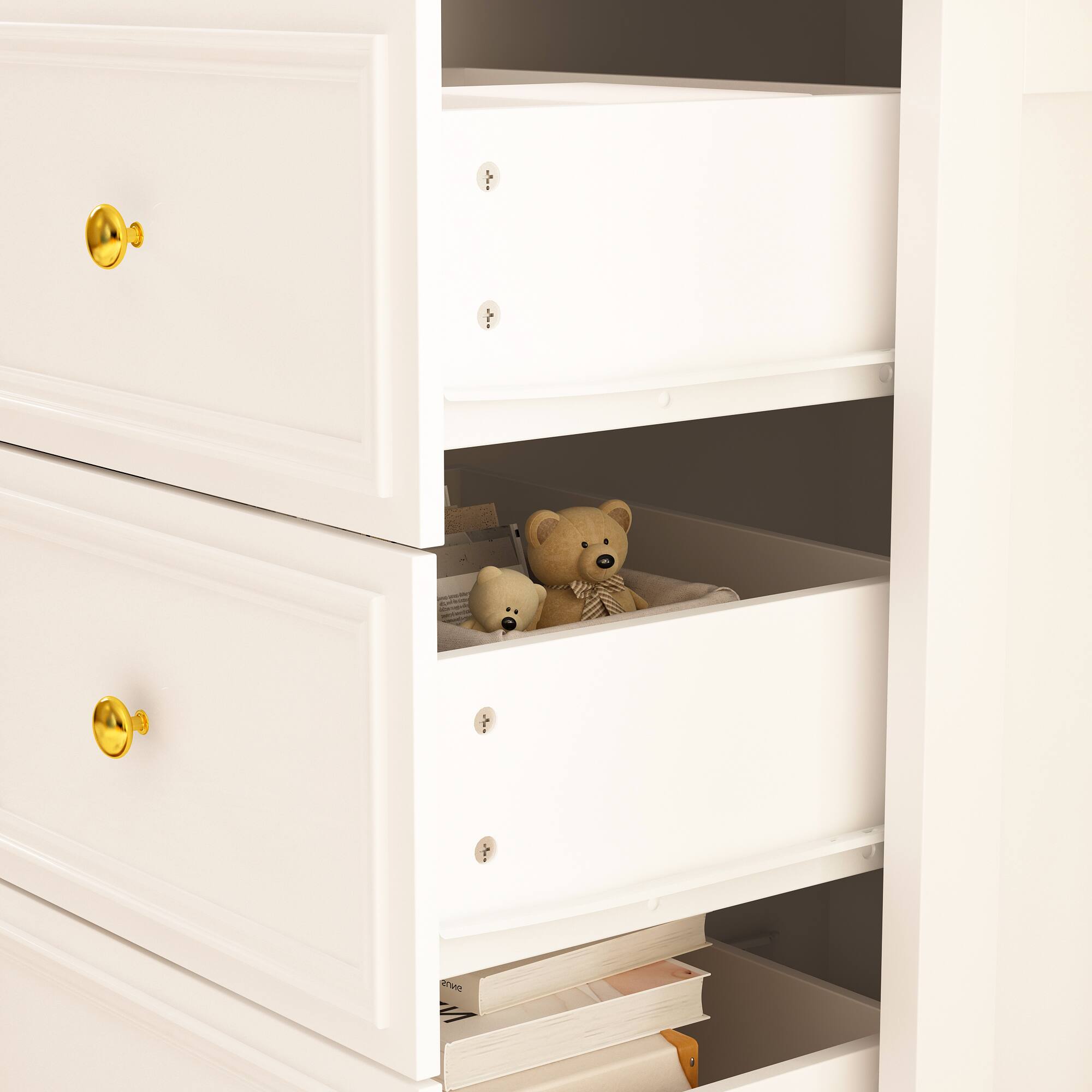 Alt View 6. FUFU & GAGA - FUFU&GAGA White 9 - Drawer Dresser: Stylish Storage with Solid Wood Legs - White.