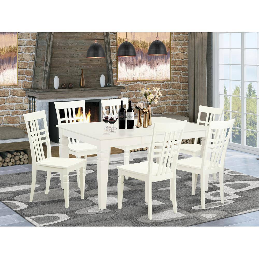 Back. East West Furniture - 7 Pc rectangular Kitchen Table and 6 Wood Chairs for Dining room in Linen White - Linen White.