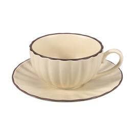 Unique Bargains - Handmade Vintage Espresso Cups, 8oz Coffee Cups & Saucers Ceramic Tea Cup w/Handle, Microwave Safe for Home Office Gifts - Beige