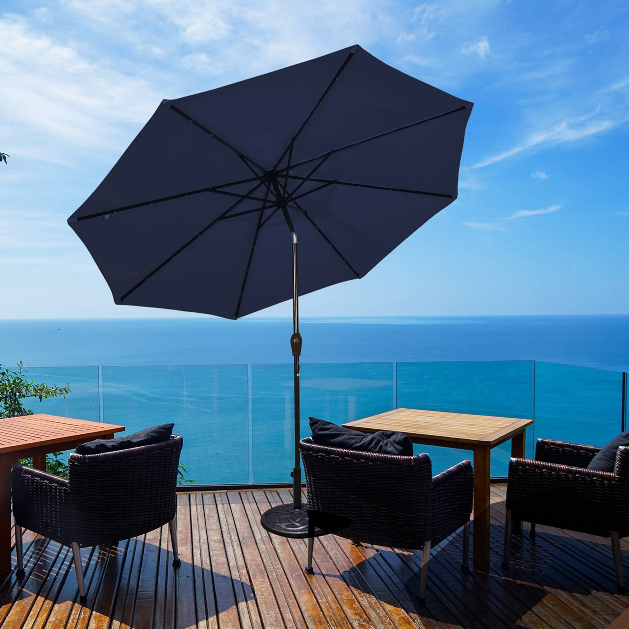 Alt View 8. Costway - 9 FT Patio Solar Umbrella LED Patio Market Steel Tilt with Crank Outdoor - Navy.