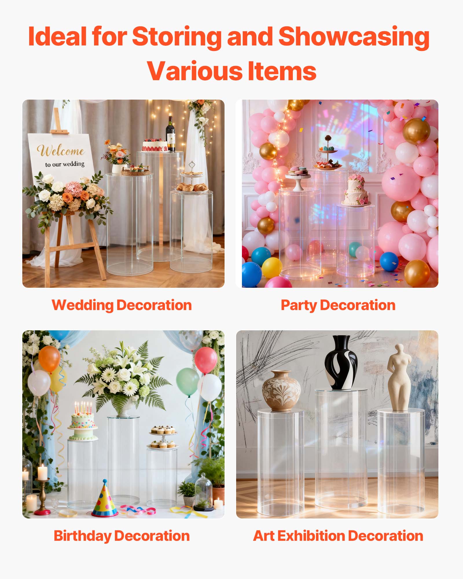 Ideal for Storing and Showcasing Various Items

Wedding Decoration  
Party Decoration  
Birthday Decoration  
Art Exhibition Decoration