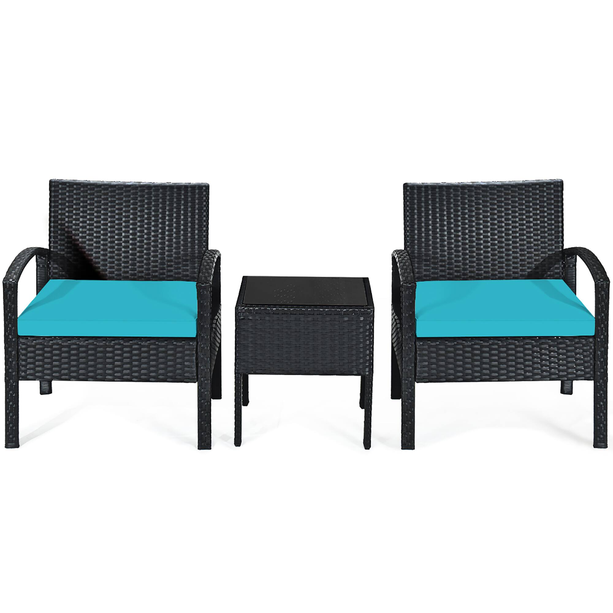 Alt View 9. Costway - Costway 3PCS Patio Rattan Furniture Set Coffee Table Conversation Sofa Cushioned - Green.