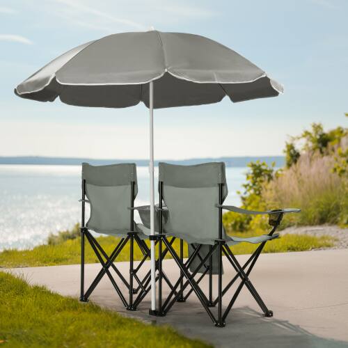 Alt View 2. Winado - Folding Beach Chairs with Umbrella, 2-Camping Chairs with Canopy, Cooler Fold-Up Table, Carrying Bag for Adults Outdoor - Grey.
