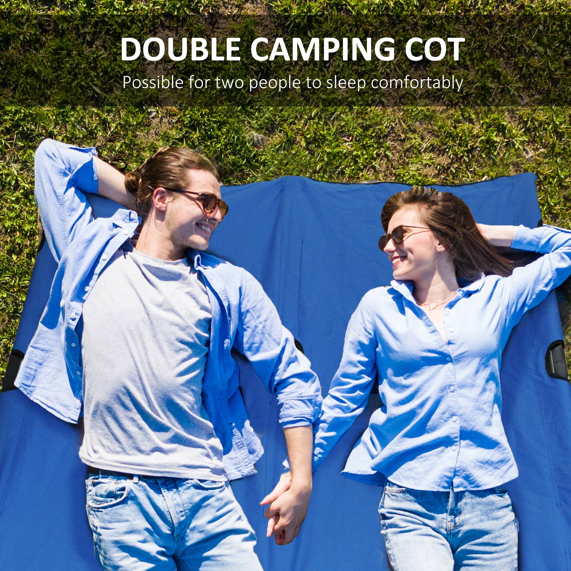 The corrected text is:

"DOUBLE CAMPING COT
Possible for two people to sleep comfortably."