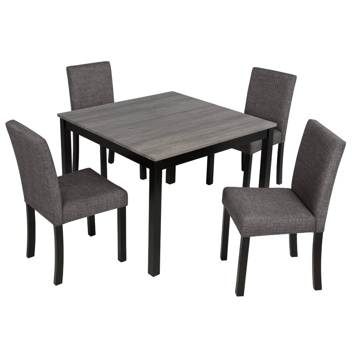 Alt View 4. Loheer - Loheer 5 Piece Dining Table Set for 4, Square Wooden Table with Upholstered Chairs, Light Gray and Black - Light gray and black two tone.