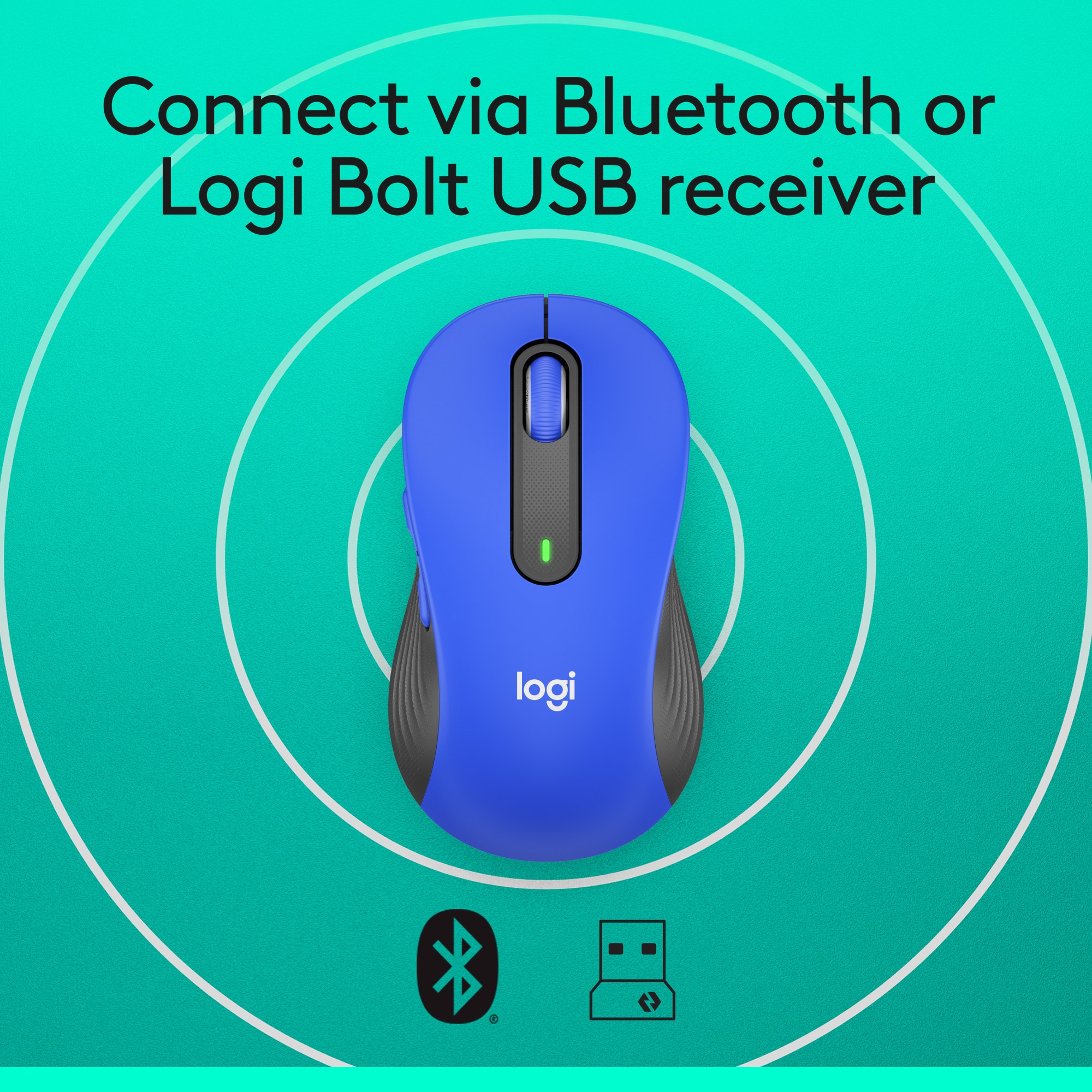 Connect via Bluetooth or Logi Bolt USB receiver.