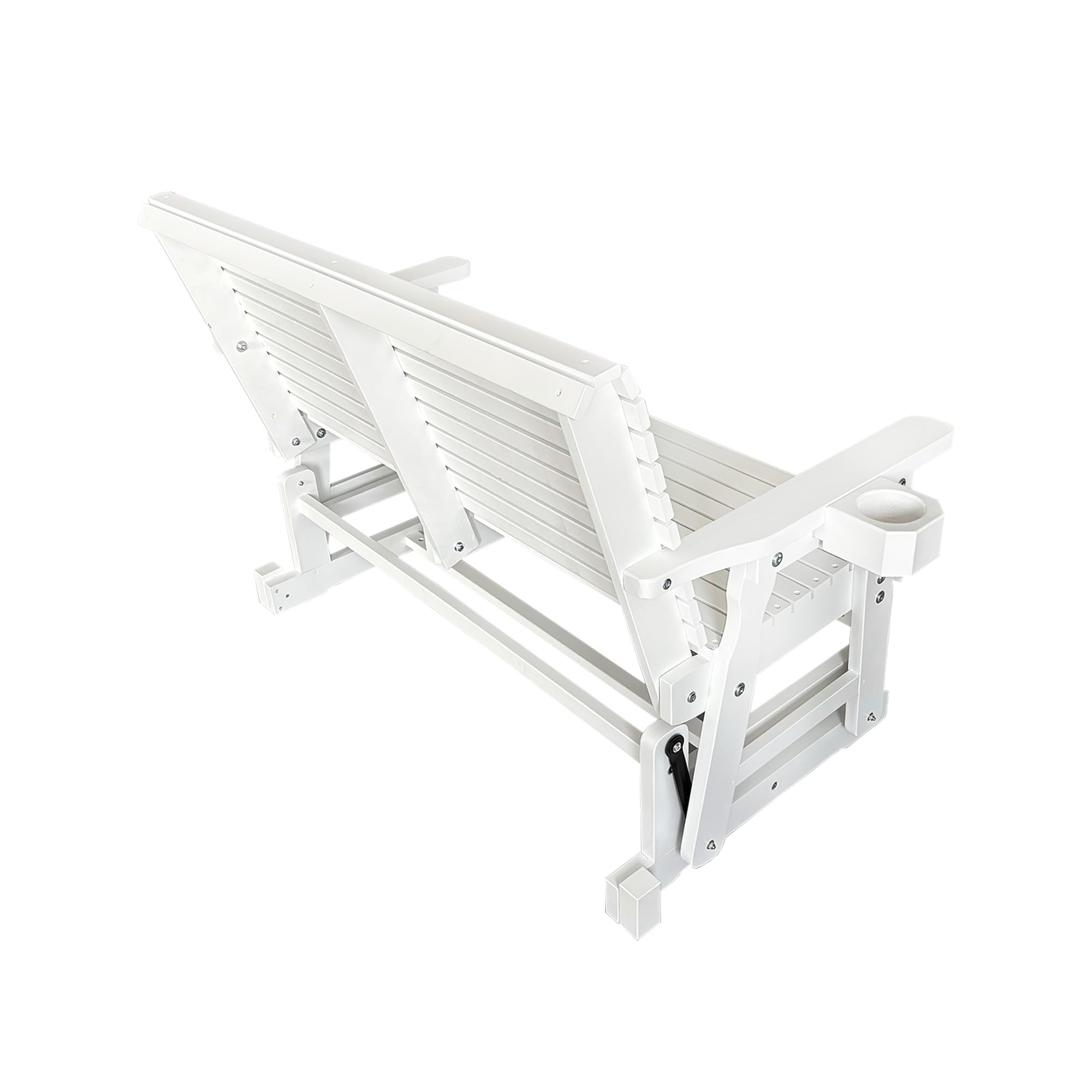 Back. Fortune Candy - Wooden Patio Glider with Cup Holders, High Roll Back and Deep Contoured Seat, Heavy Duty 800 Lb (2-Seater) - White.