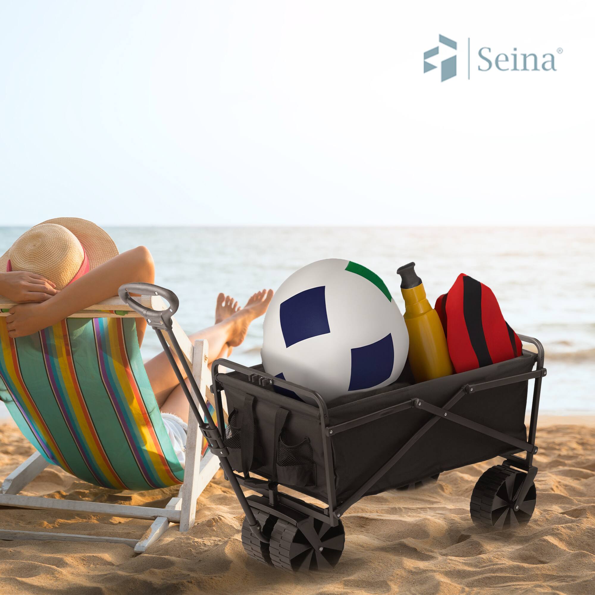 Alt View 3. SEINA - Seina 150lb Capacity Collapsible Steel Frame Outdoor Utility Wagon Cart, Black - Black.