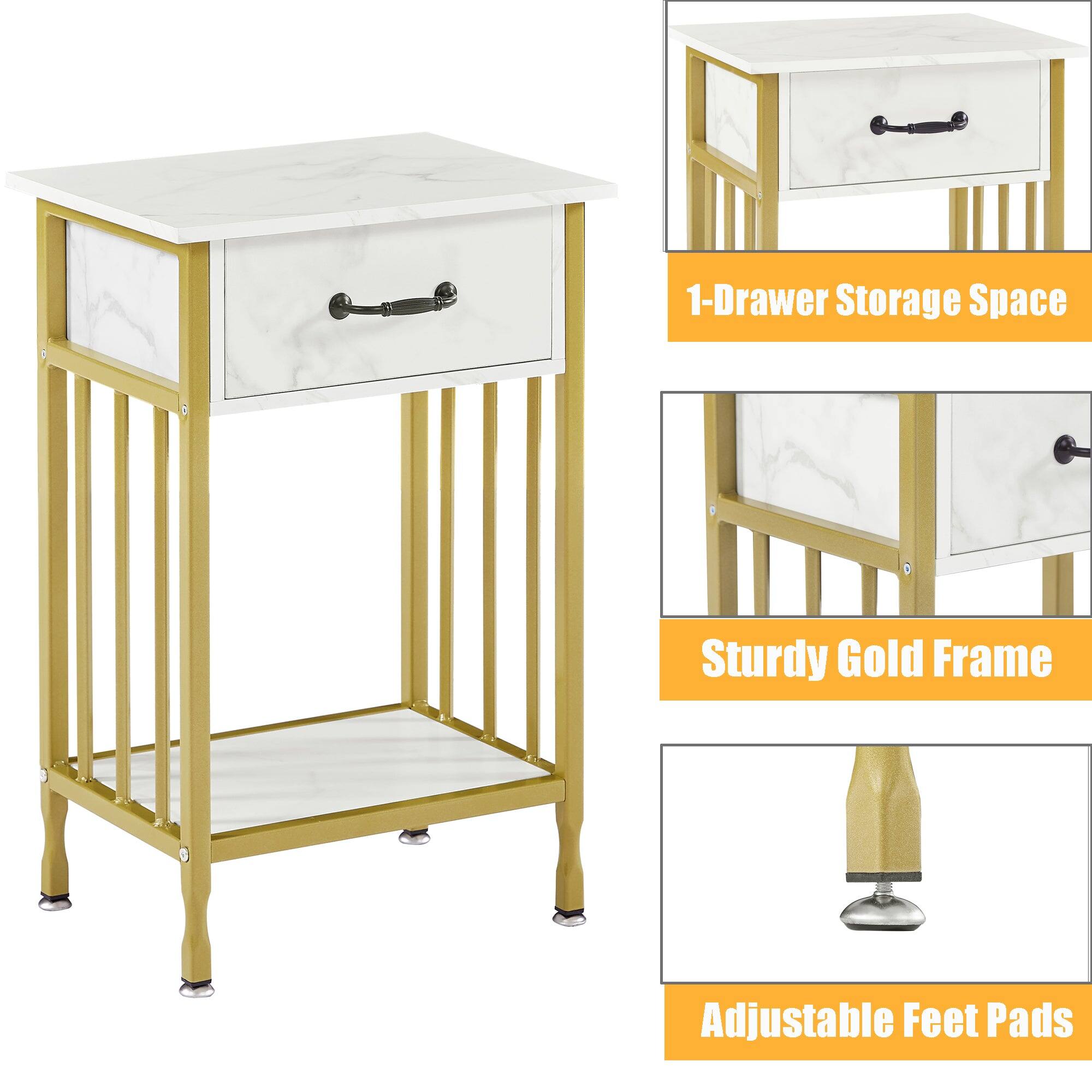 1-Drawer Storage Space  
Sturdy Gold Frame  
Adjustable Feet Pads