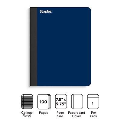 Staples  
100 College Ruled Pages  
7.5" x 9.75" Page Size  
1 Paperboard Cover  
Per Pack