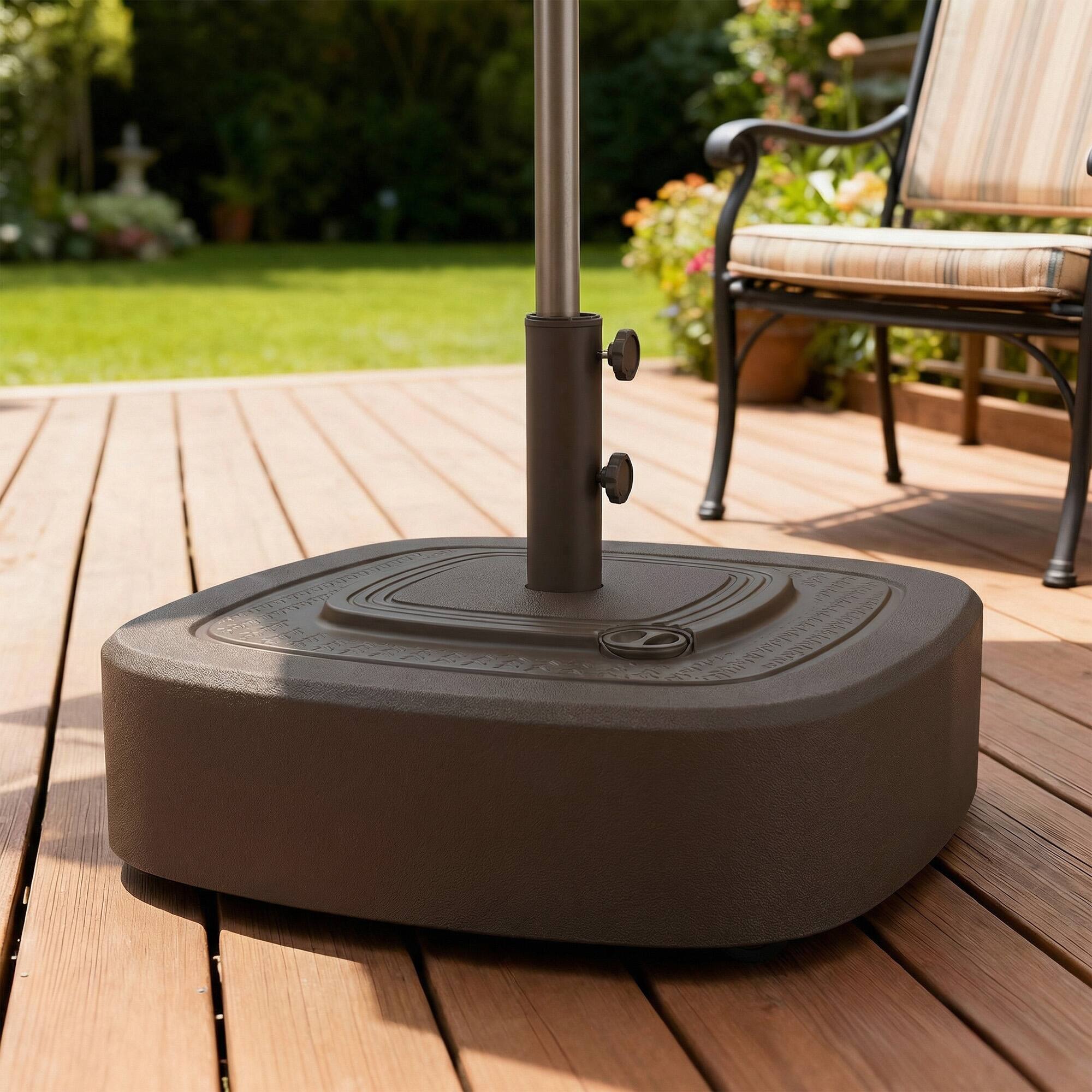 Alt View 1. Outsunny - Patio Umbrella Base with Wheels, Outdoor Umbrella Stand Holder for 1.5"/1.9" Poles for Lawn, Poolside, Brown.