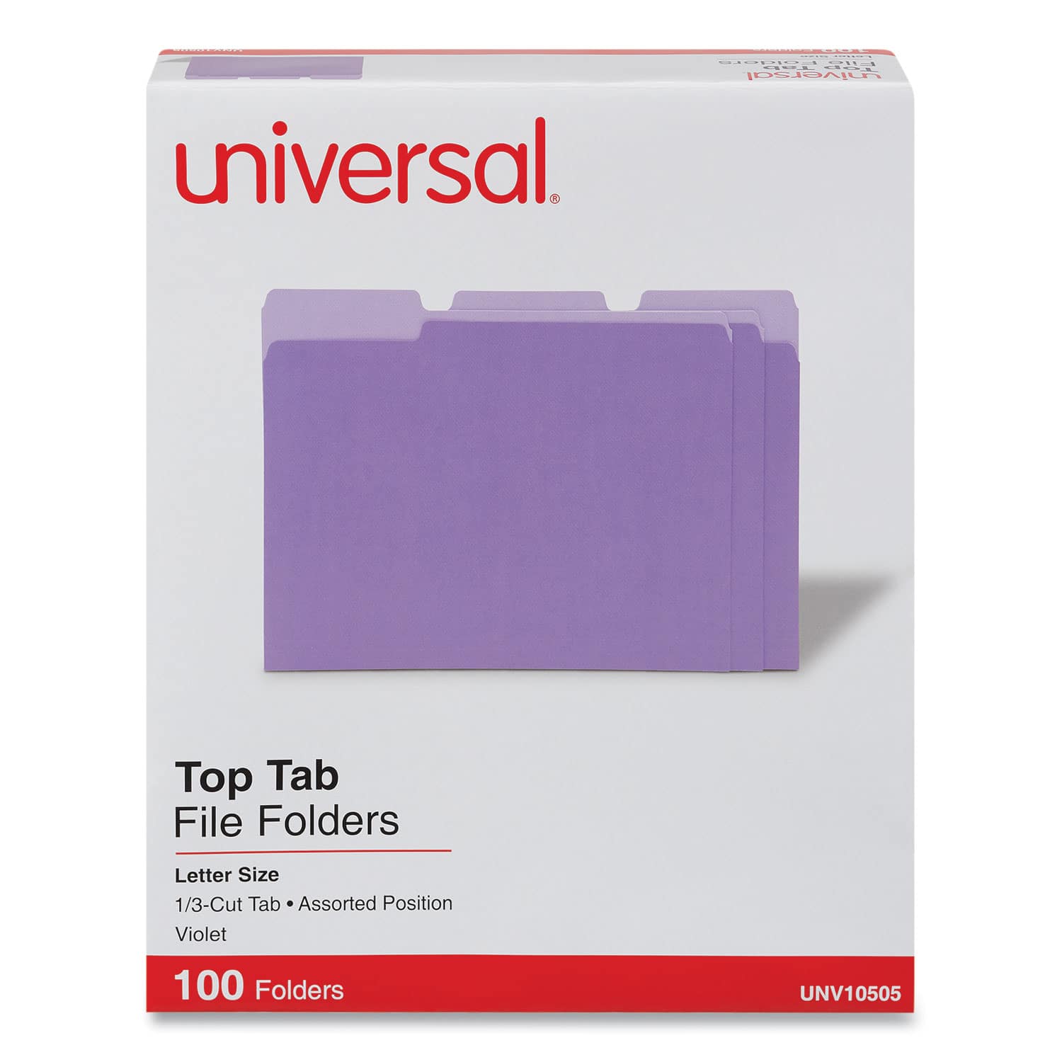 Universal - Deluxe Colored Top Tab File Folders, 1/3-Cut Tabs: Assorted, Letter Size, Violet/Light Violet, 100/Box