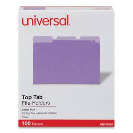 Universal - Deluxe Colored Top Tab File Folders, 1/3-Cut Tabs: Assorted, Letter Size, Violet/Light Violet, 100/Box