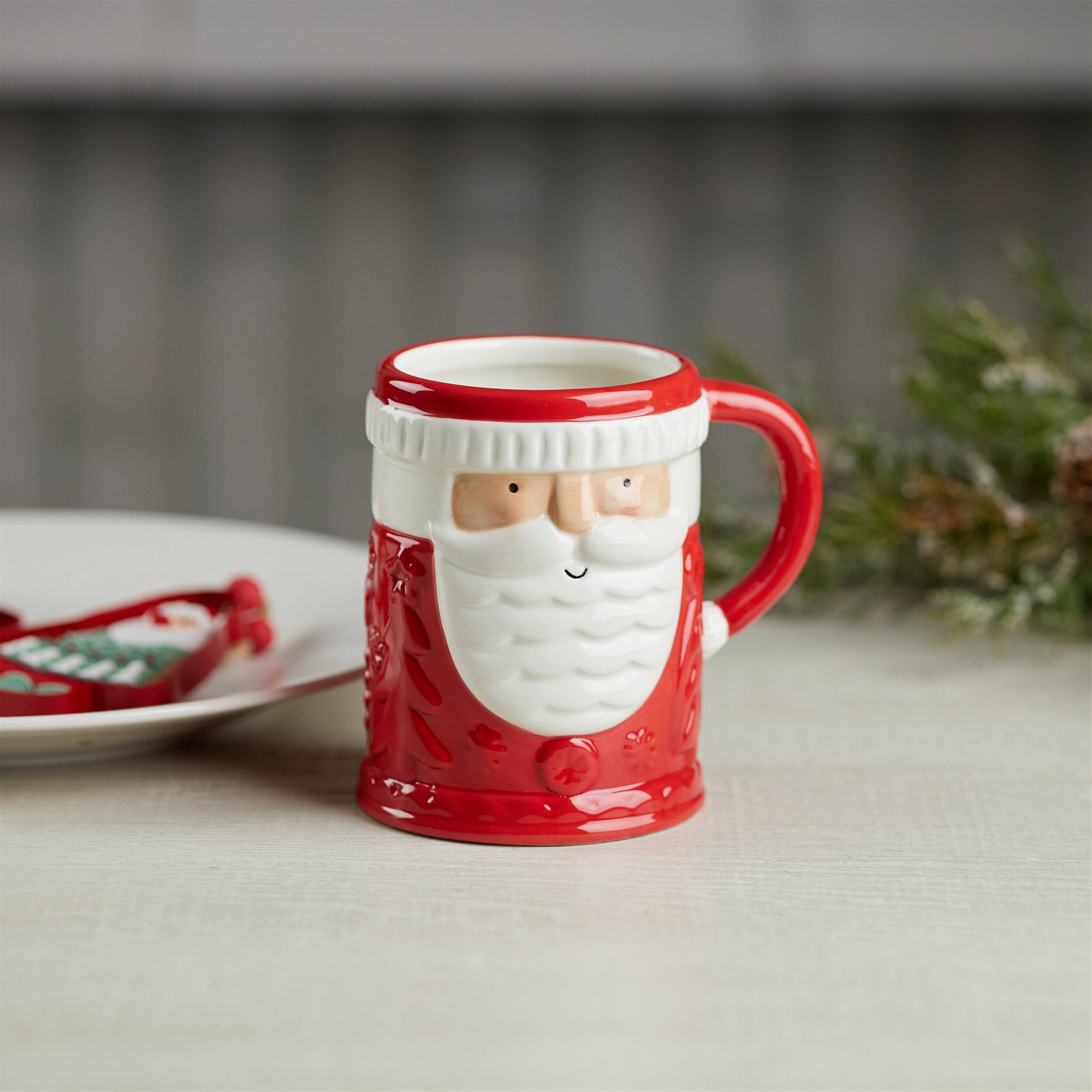Angle. BreeBe - Santa Coffee Mug (Set of 2) - White, Red.