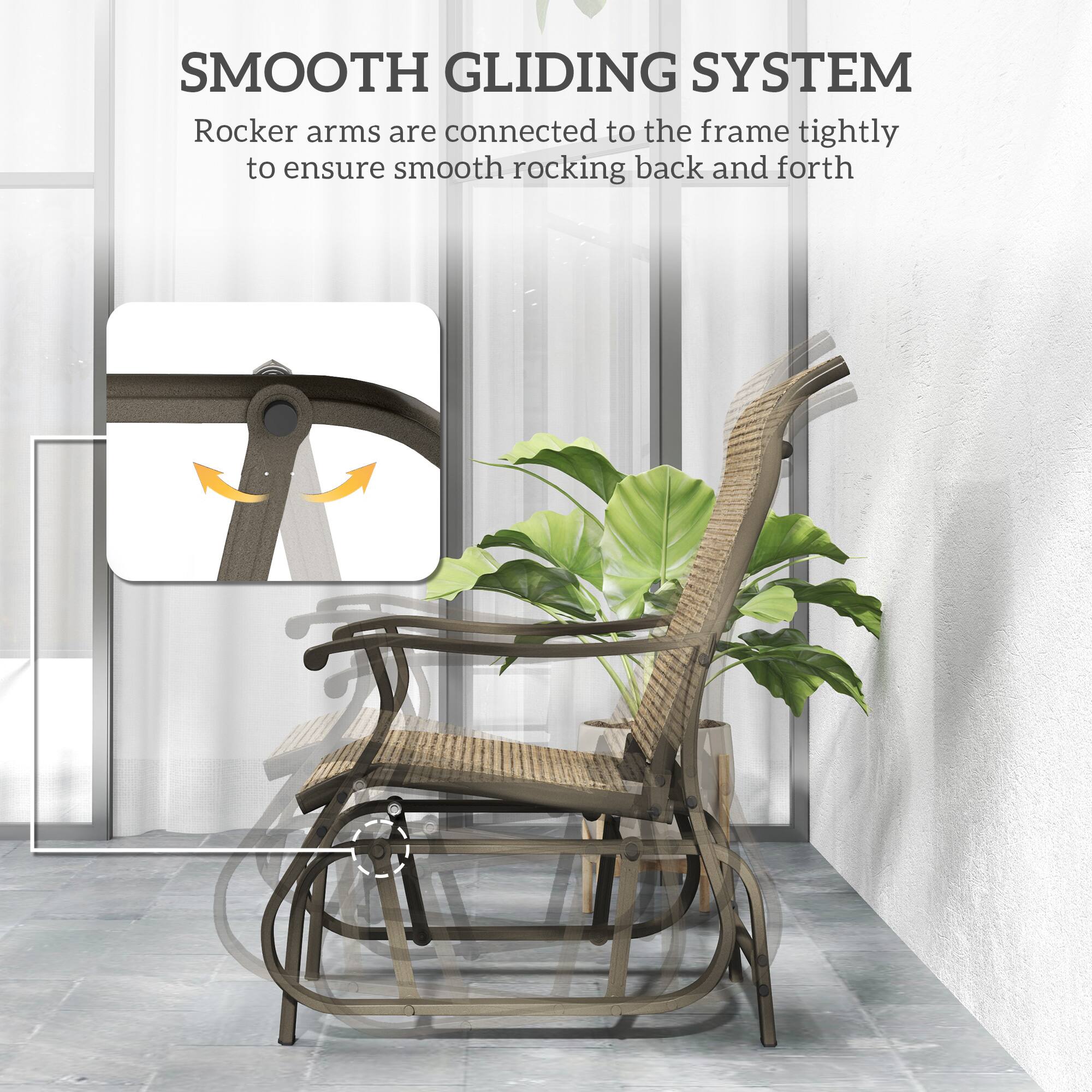 SMOOTH GLIDING SYSTEM
Rocker arms are connected to the frame tightly to ensure smooth rocking back and forth