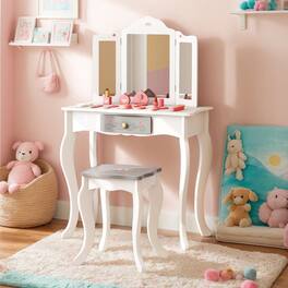 Kadyn - Kids Vanity Set with Tri-folding Mirror- Kids Makeup Vanity for Girls Kids - White