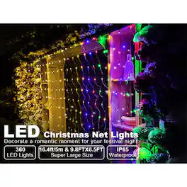 Sunoyar - 9.8x6.5ft Christmas Halloween LED Mesh Net Lights 360 LEDs w/Remote 8 Modes Connectable for Bushes Garden Indoor Outdoor - multicolor