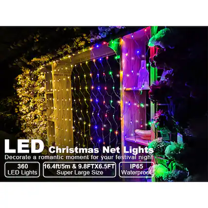 LED Christmas Net Lights
Decorate a romantic moment for your festival night
360 LED Lights
16.4ft/5m & 9.8FTX6.5FT
Super Large Size
IP65 Waterproof