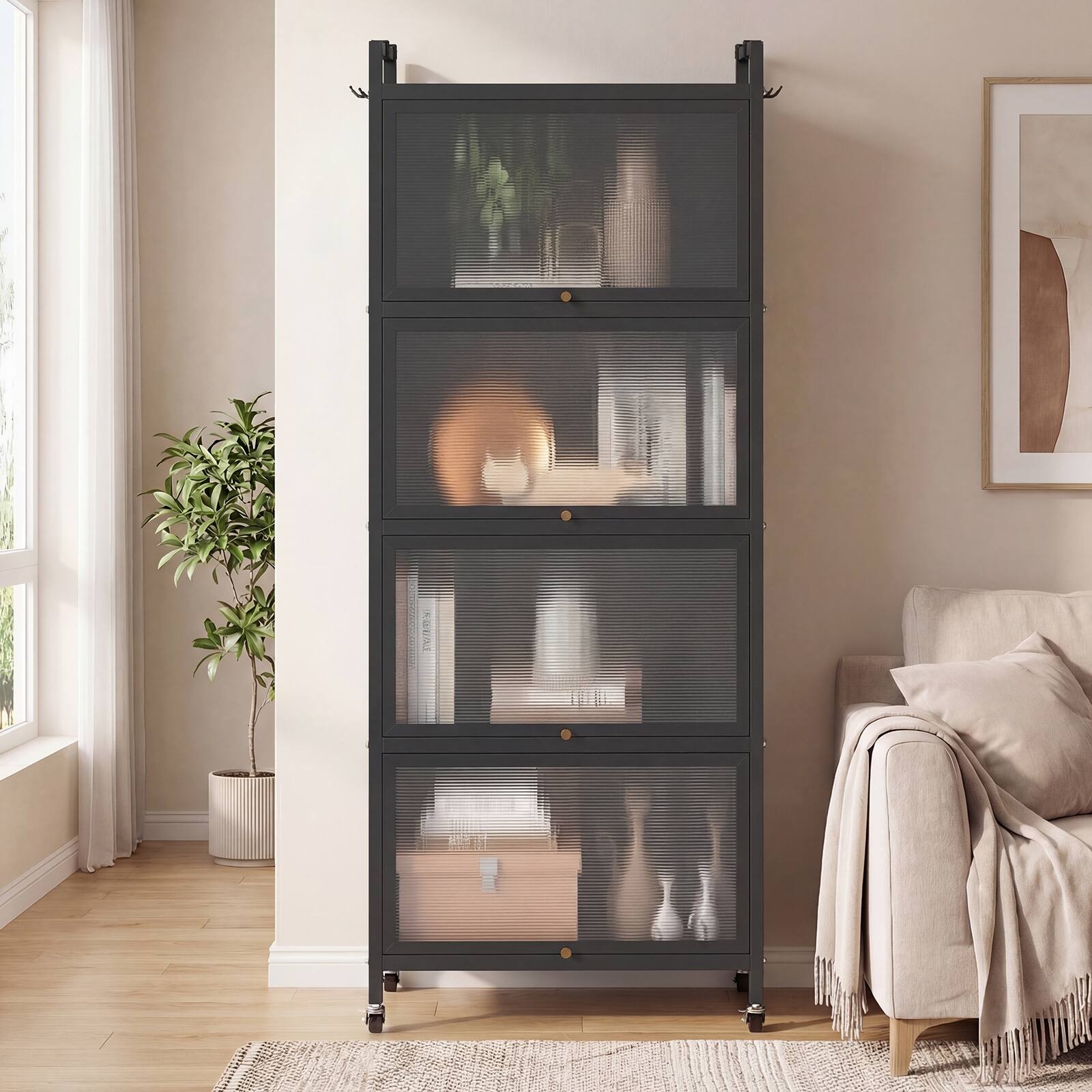 Alt View 4. Costway - Costway 5-Tier Kitchen Baker's Rack Storage Cabinet Mobile Microwave Stand Flip-up Doors - Black.
