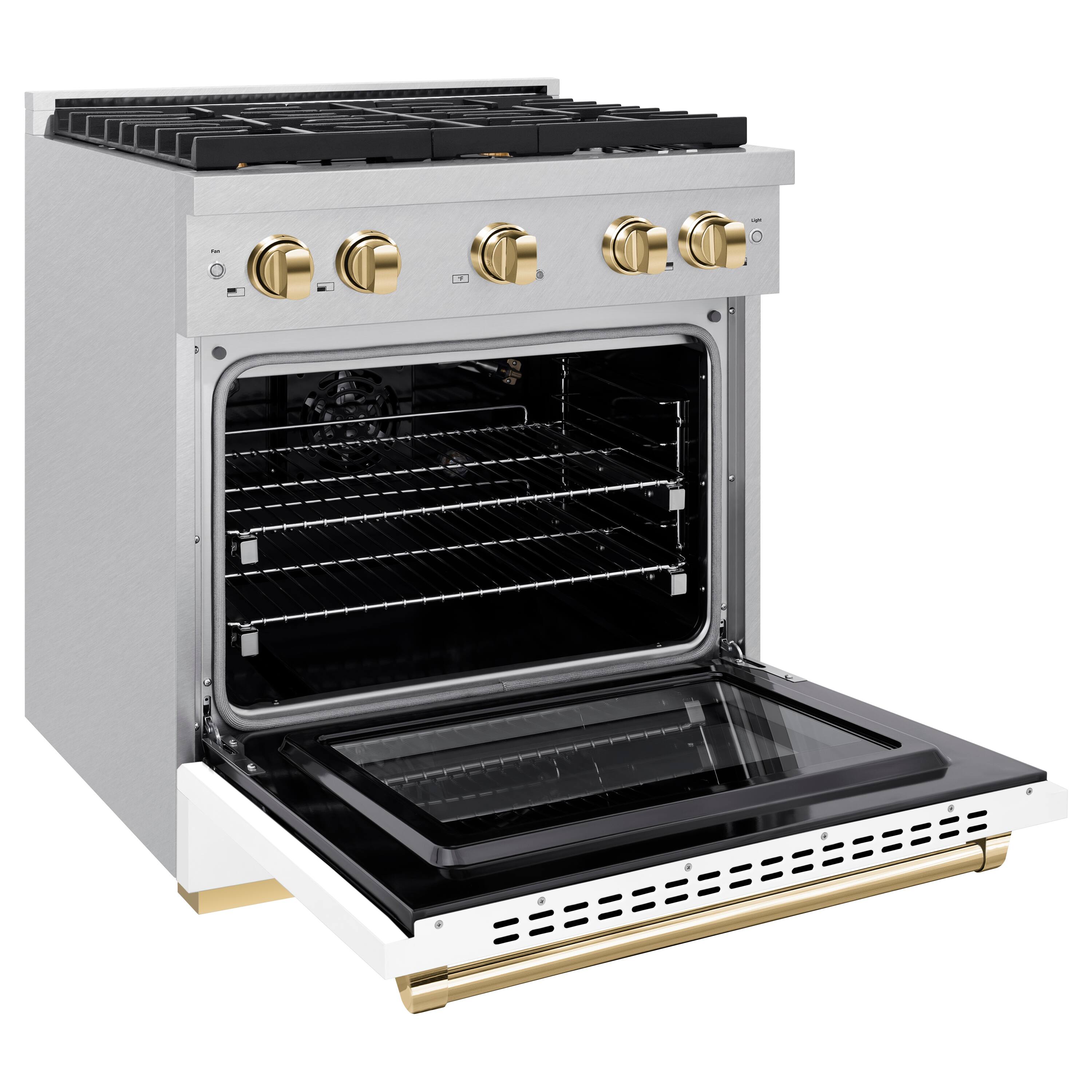 Alt View 1. ZLINE - ZLINE Autograph 30 in. Paramount Satin Steel Gas Range with Gold Accents (SGRSZ-WM-30-G) - White Matte.