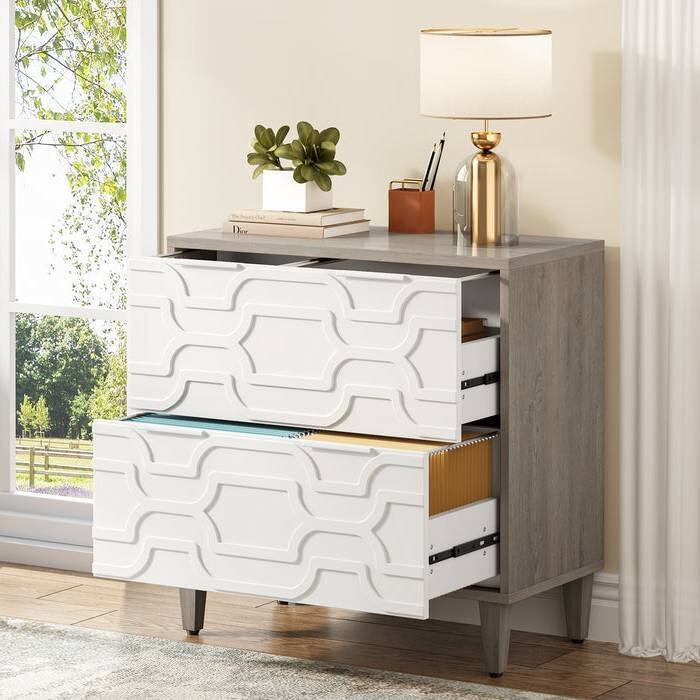 Angle. SlickBlue - Modern Wood Cabinet – 2-Drawer Filing and Printer Stand Storage - Grey.