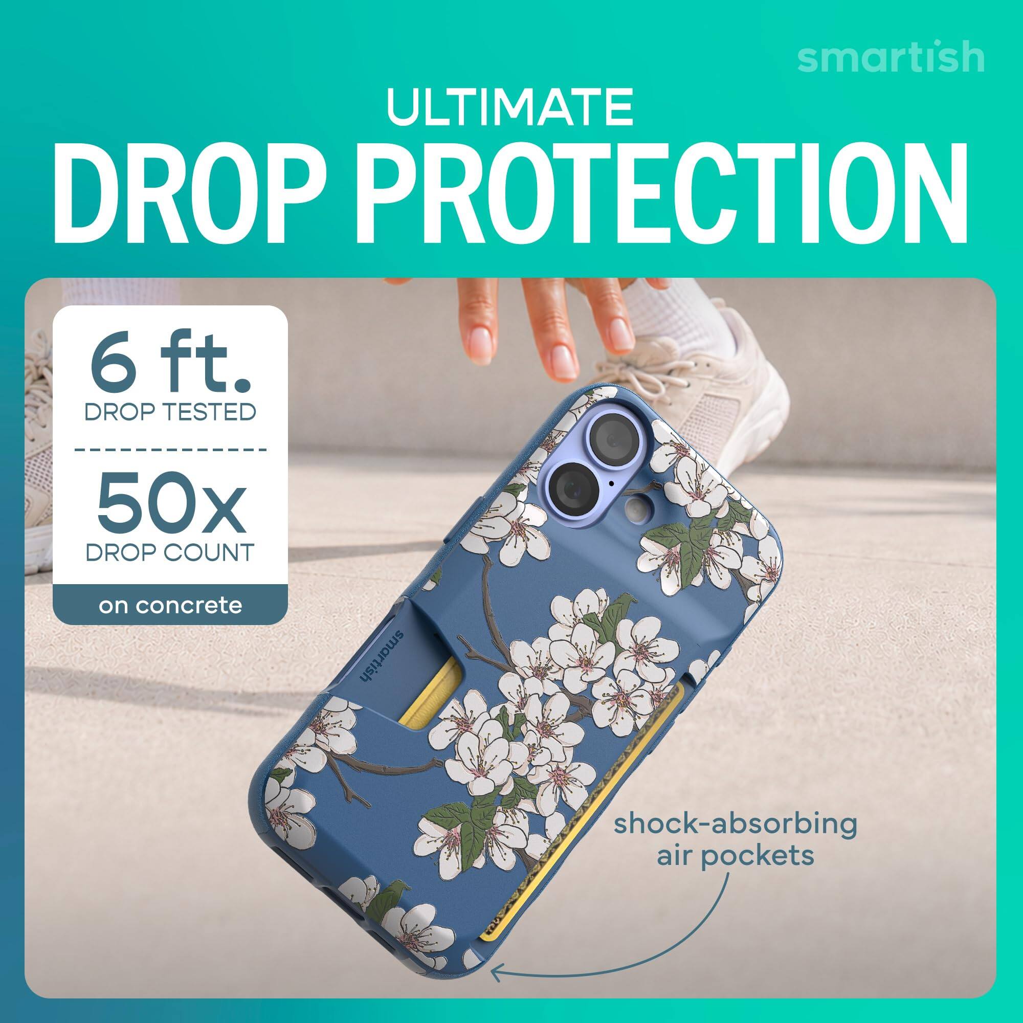 smartish ULTIMATE DROP PROTECTION  
6 ft. DROP TESTED  
50x DROP COUNT on concrete  
smartish  
shock-absorbing air pockets