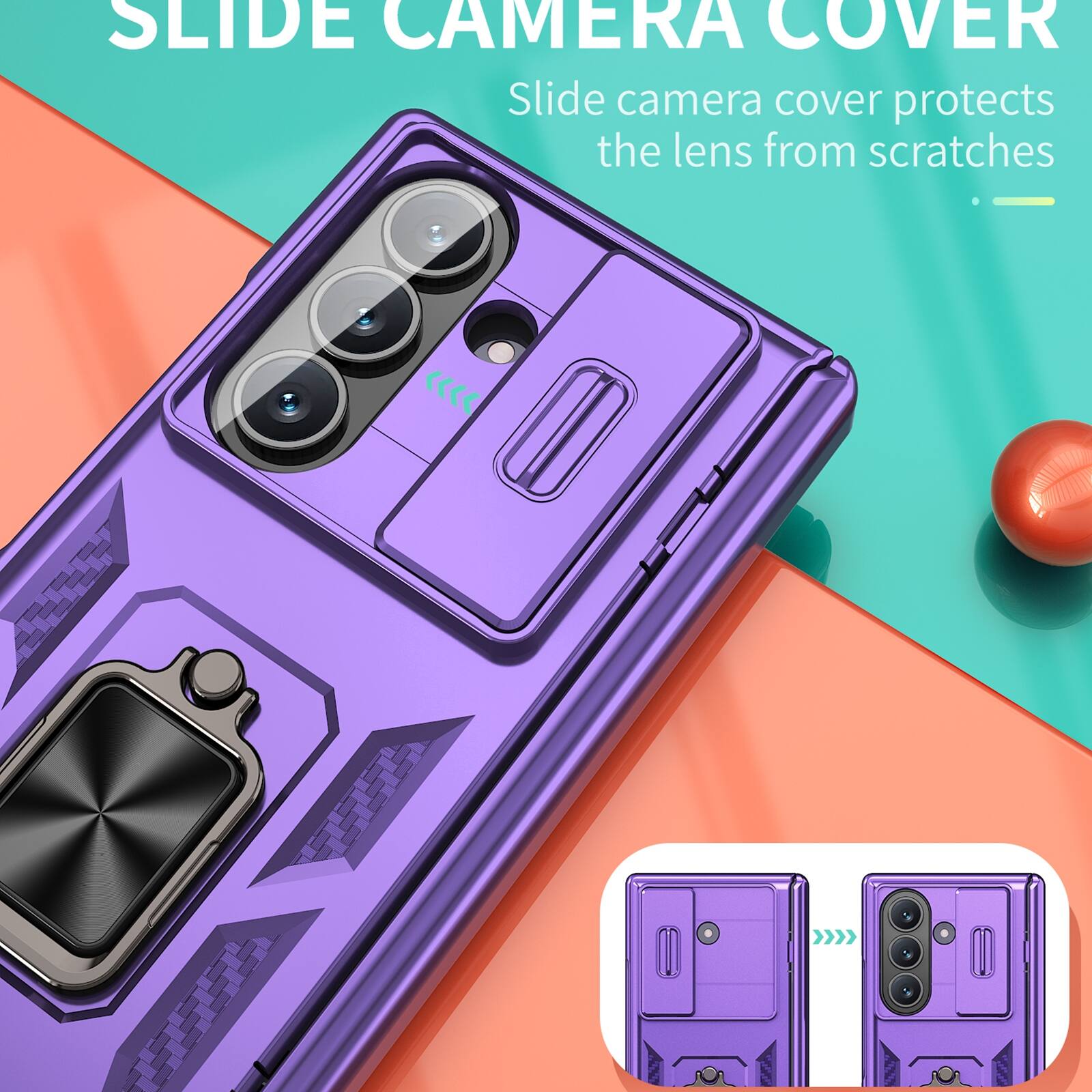 SLIDE CAMERA COVER  
Slide camera cover protects the lens from scratches