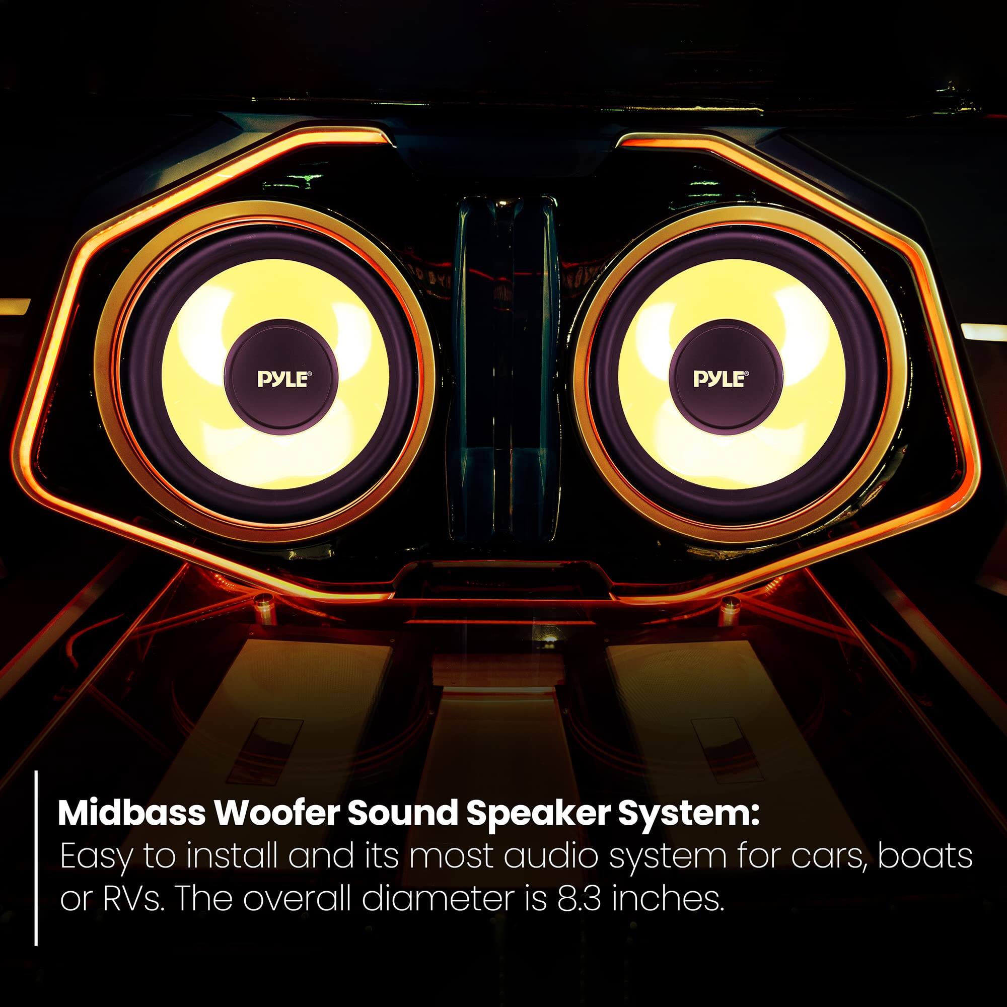 Midbass Woofer Sound Speaker System: Easy to install and its most audio system for cars, boats or RVs. The overall diameter is 8.3 inches.